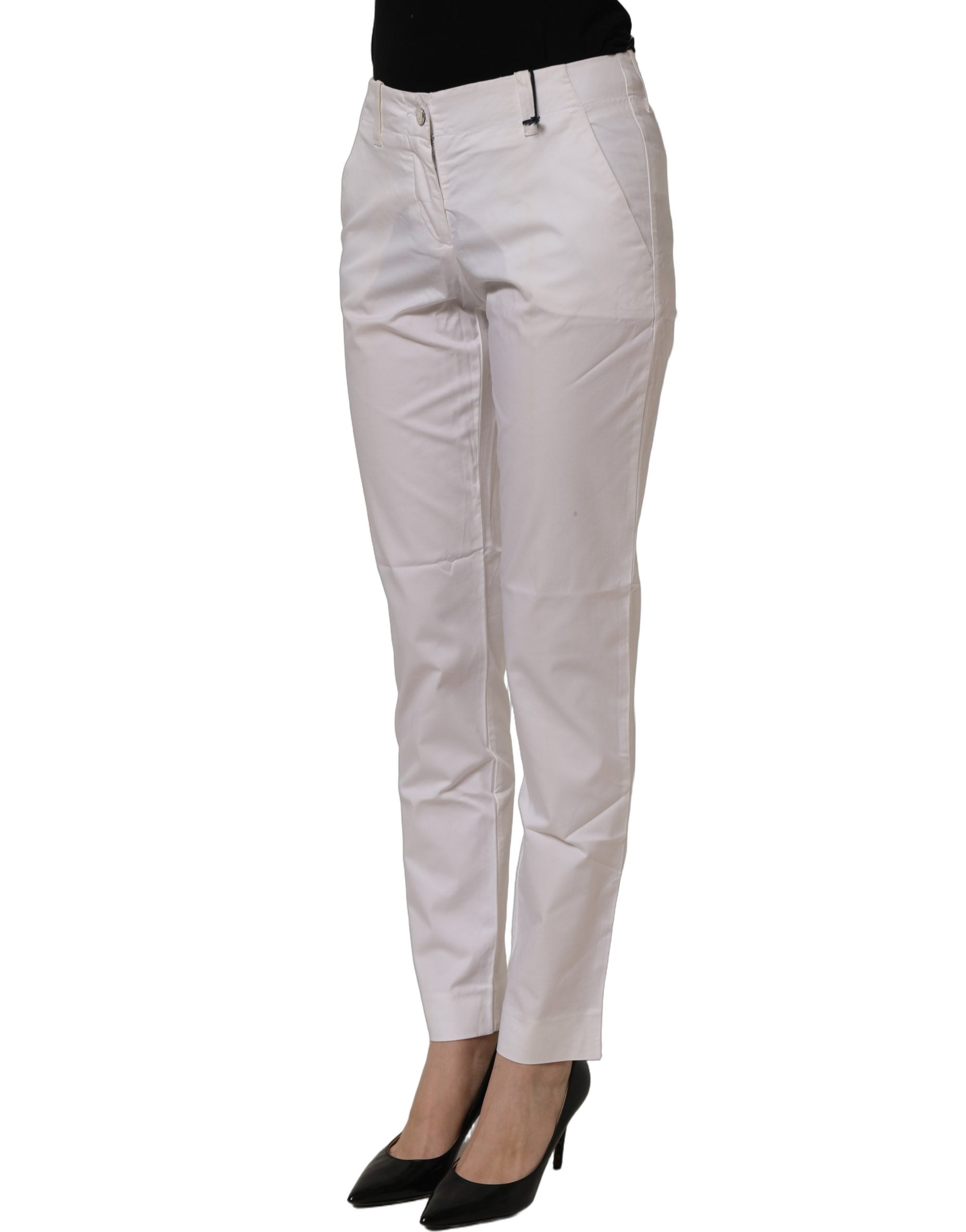 Armani Jeans White Mid Waist Cotton Stretch Trouser Women's Pants (Pre-Owned)