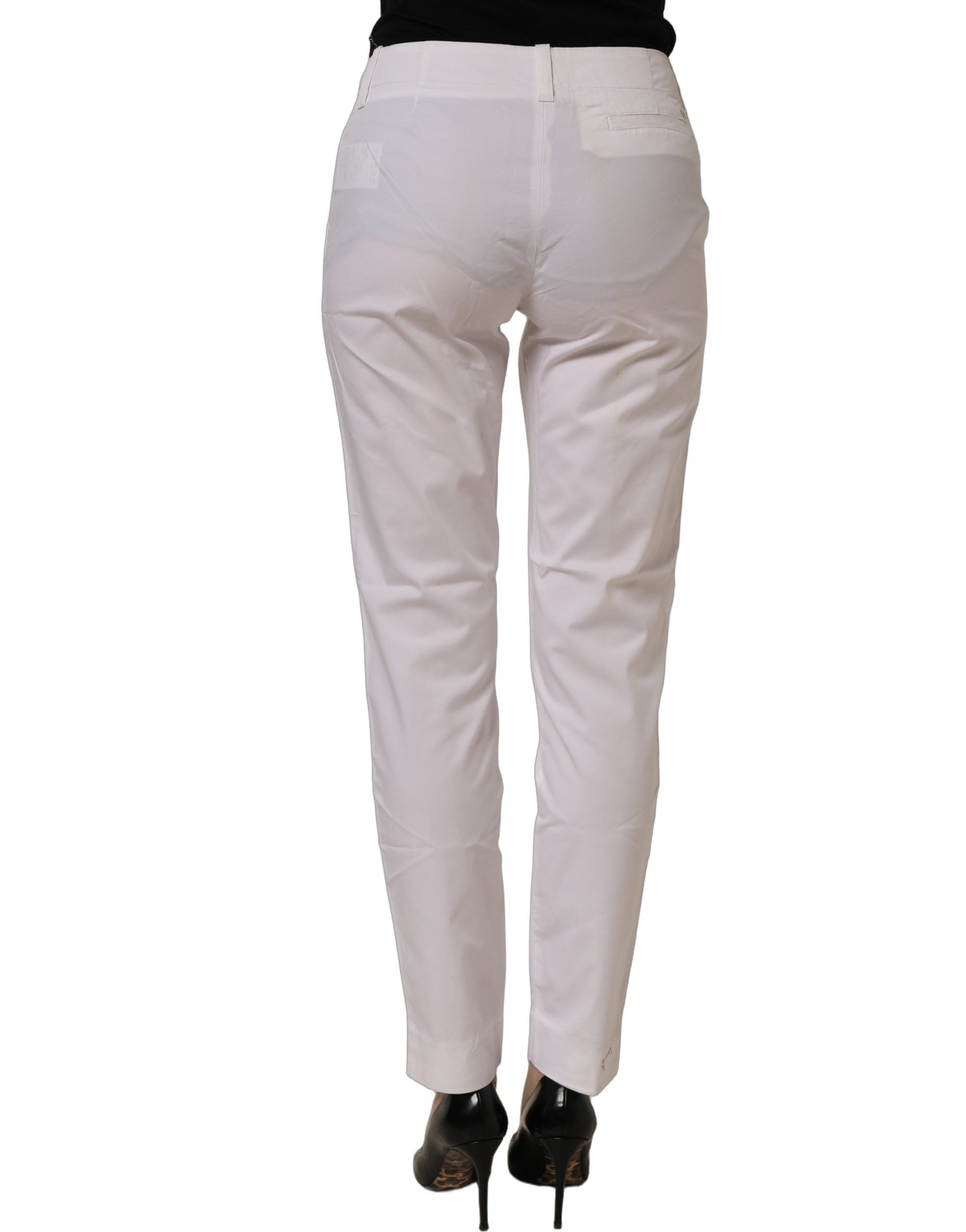 Armani Jeans White Mid Waist Cotton Stretch Trouser Women's Pants (Pre-Owned)