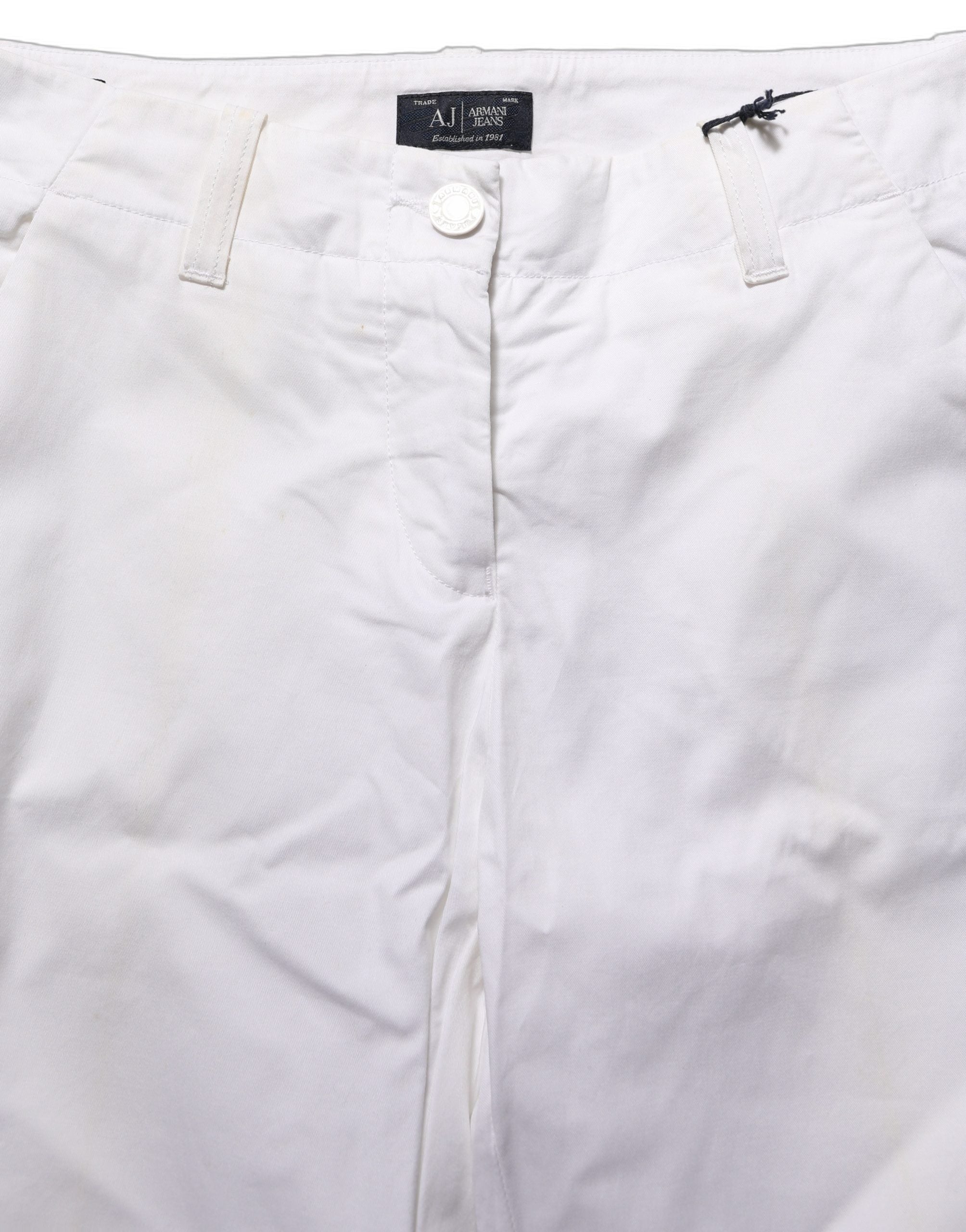 Armani Jeans White Mid Waist Cotton Stretch Trouser Women's Pants (Pre-Owned)