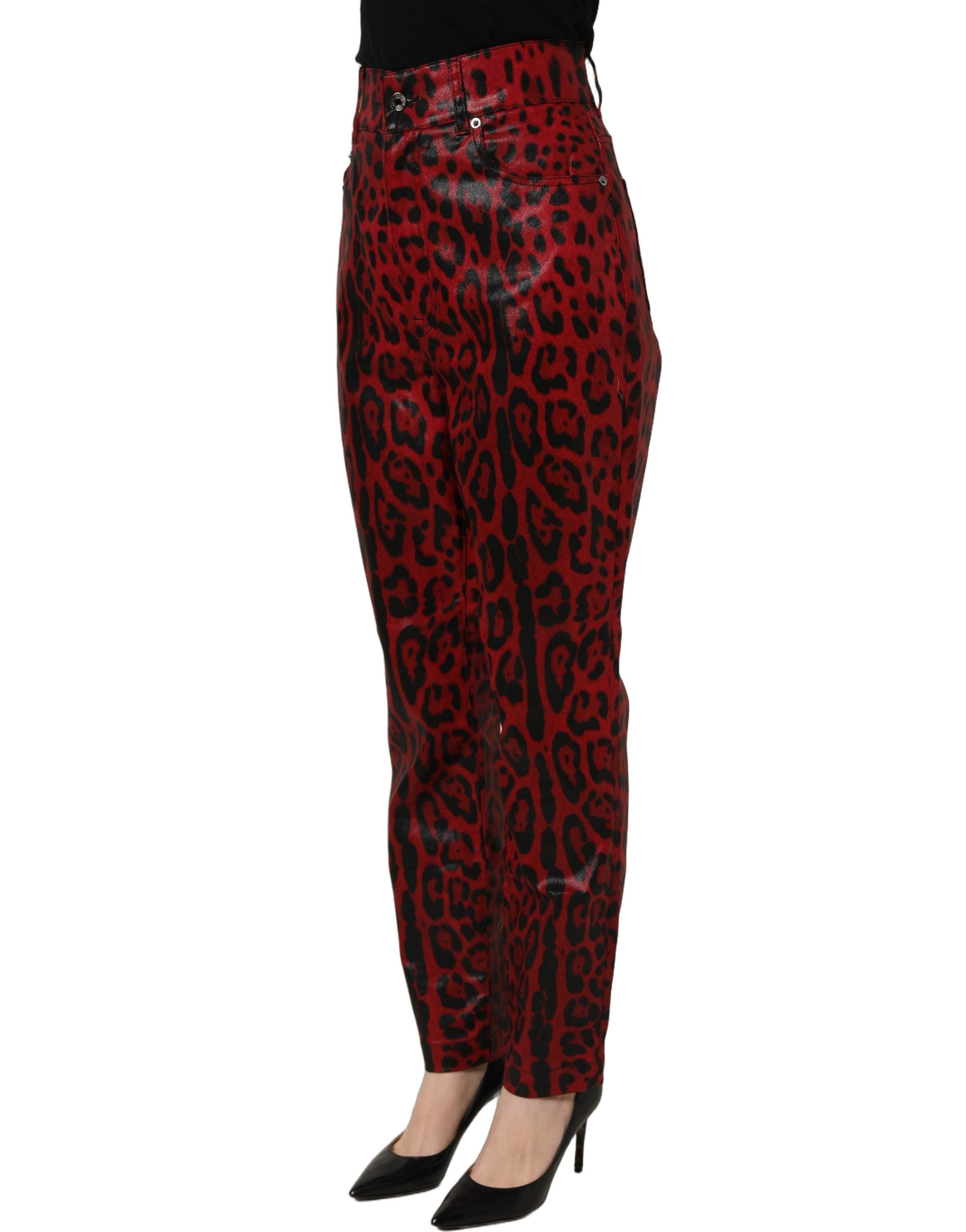 Dolce & Gabbana Red Leopard Cotton 5 Pockets Trouser Women's Jeans