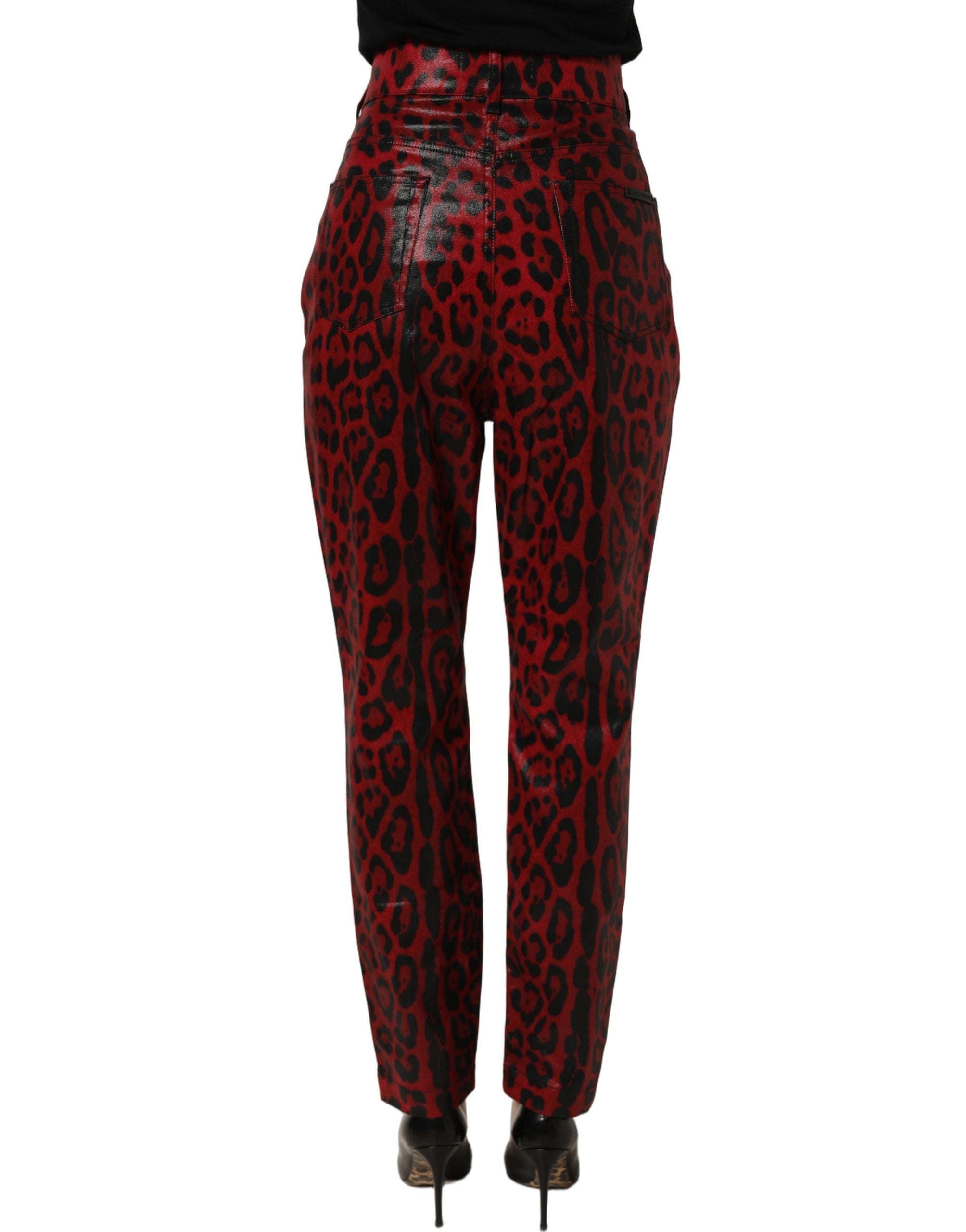 Dolce & Gabbana Red Leopard Cotton 5 Pockets Trouser Women's Jeans
