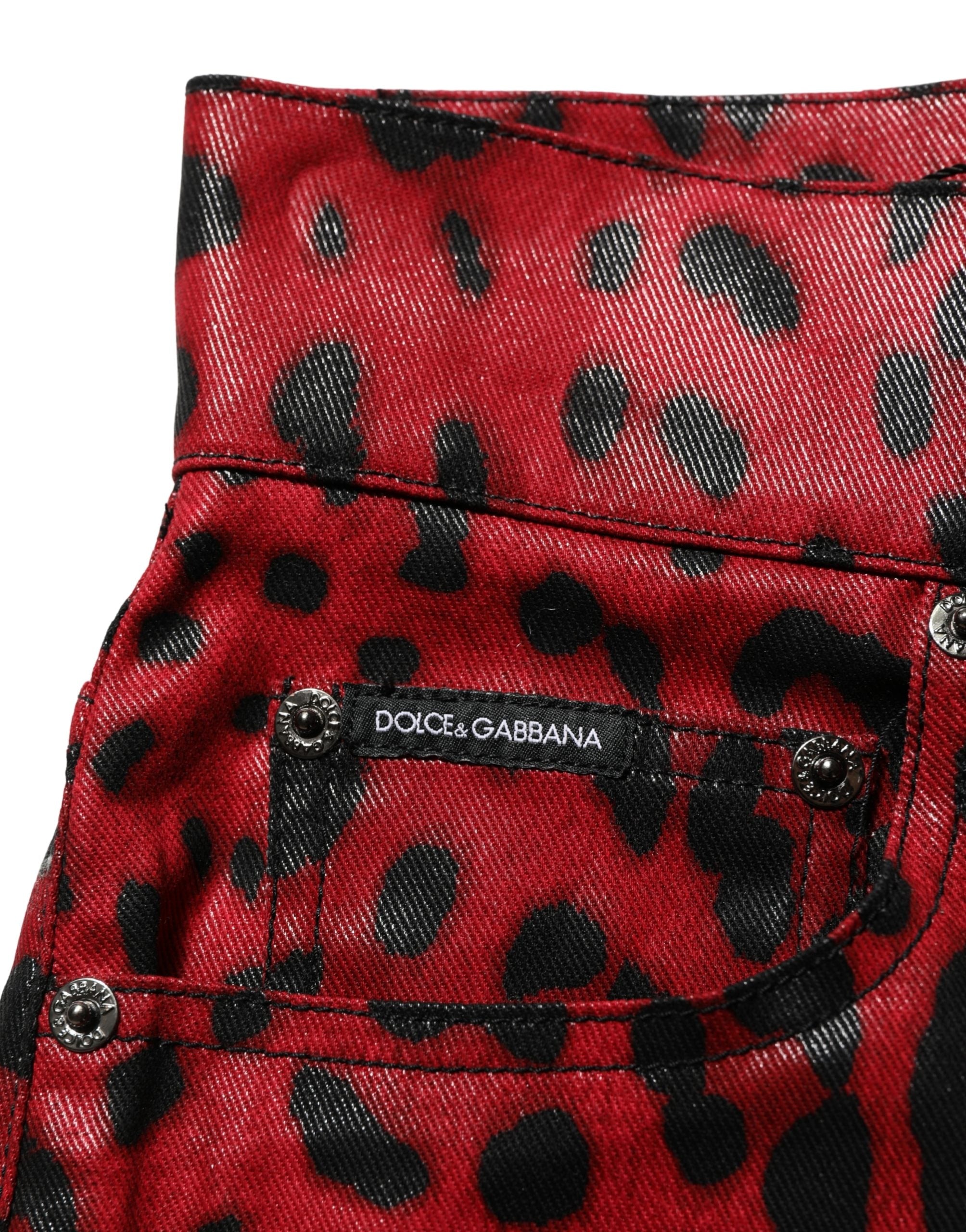 Dolce & Gabbana Red Leopard Cotton 5 Pockets Trouser Women's Jeans