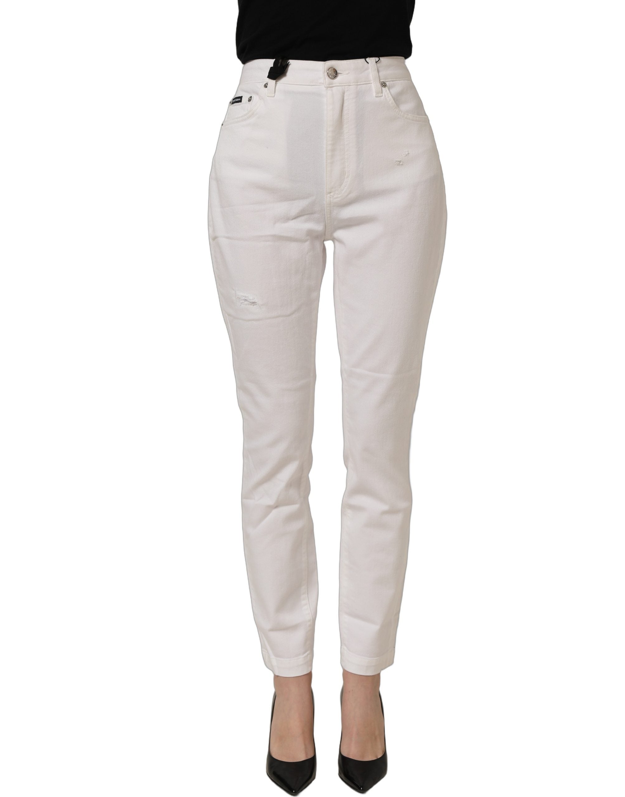 Dolce & Gabbana White Cotton Stretch Skinny Denim Women's Jeans (Pre-Owned)