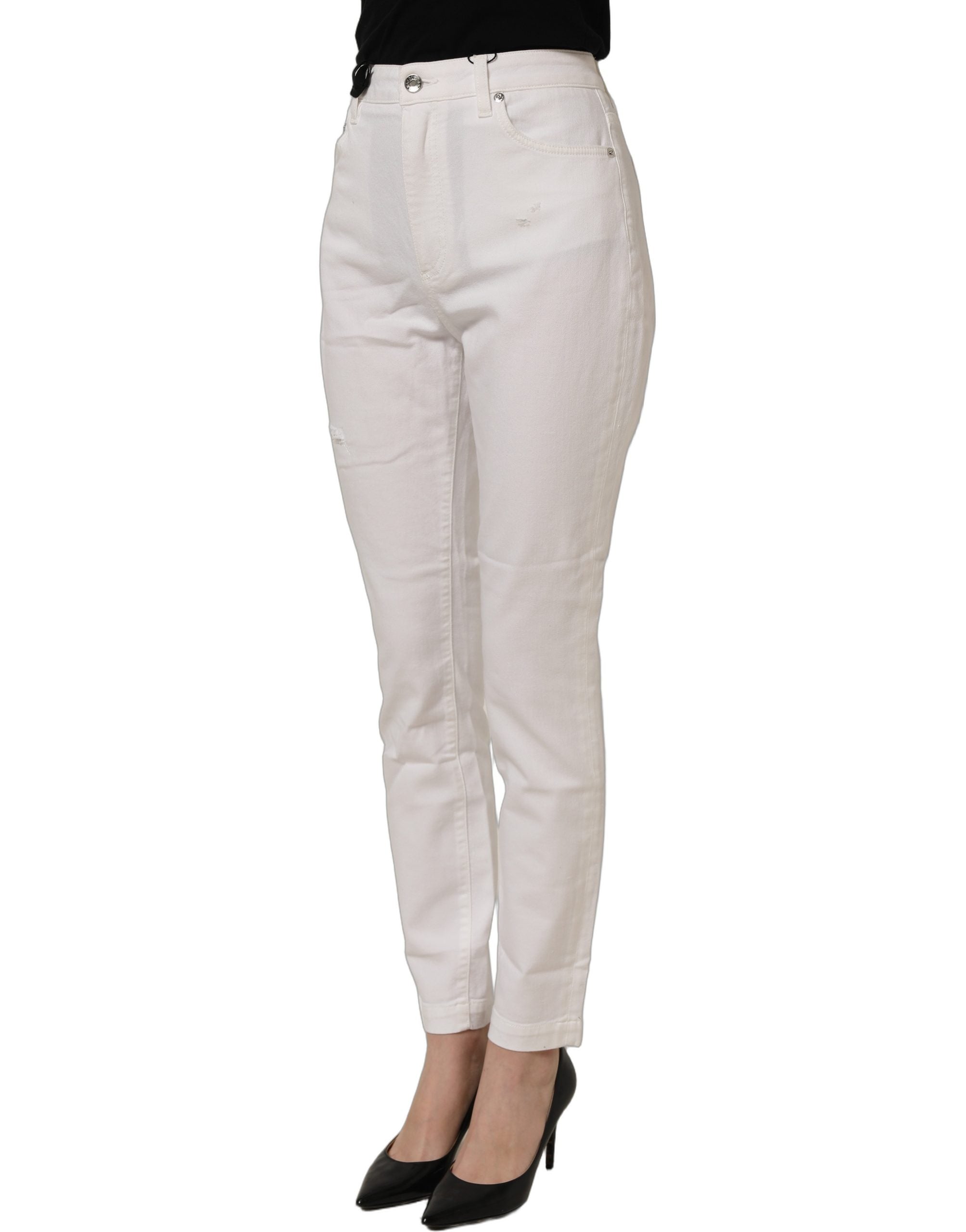 Dolce & Gabbana White Cotton Stretch Skinny Denim Women's Jeans (Pre-Owned)