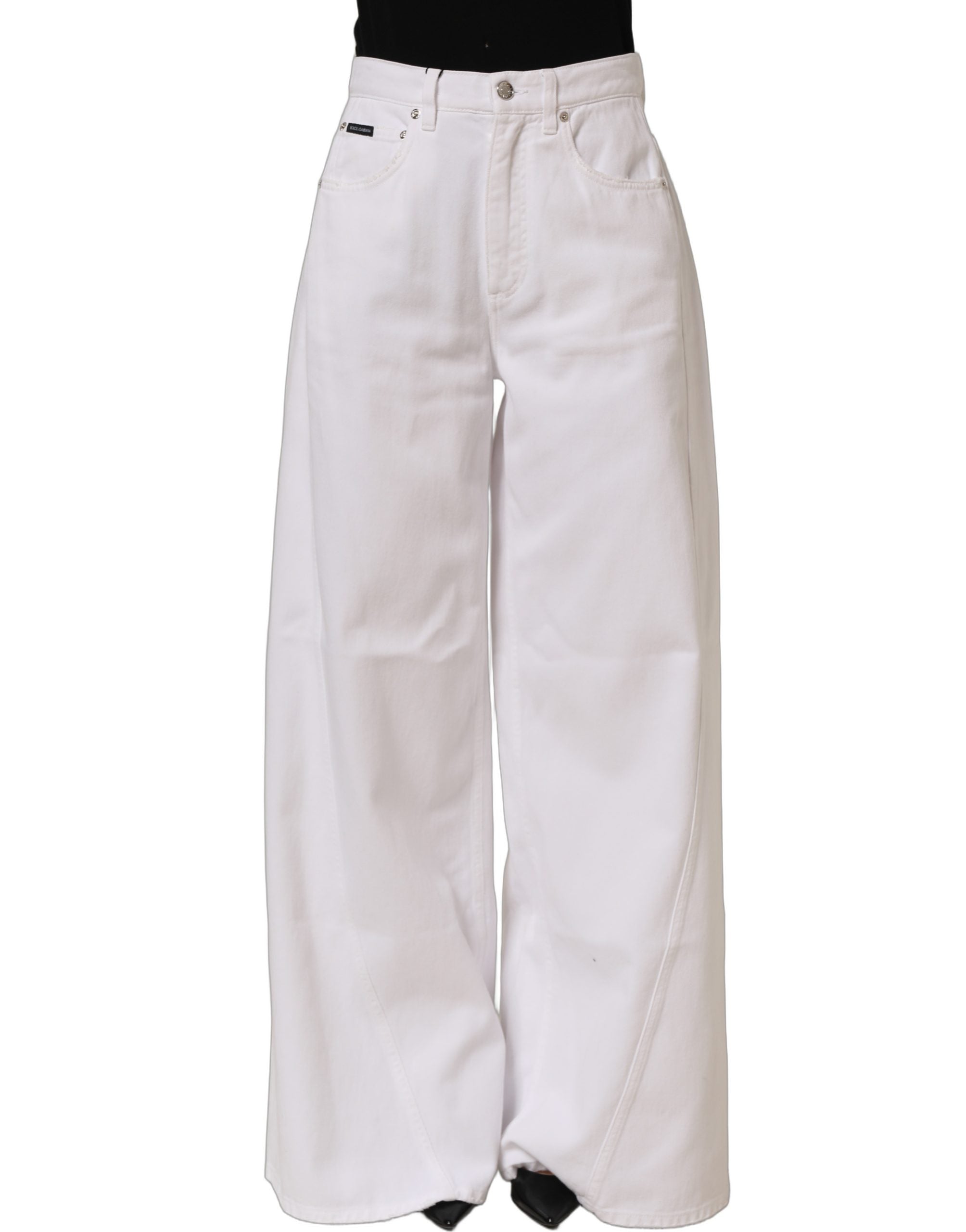 Dolce & Gabbana White Cotton Stretch Wide Leg Denim Women's Jeans