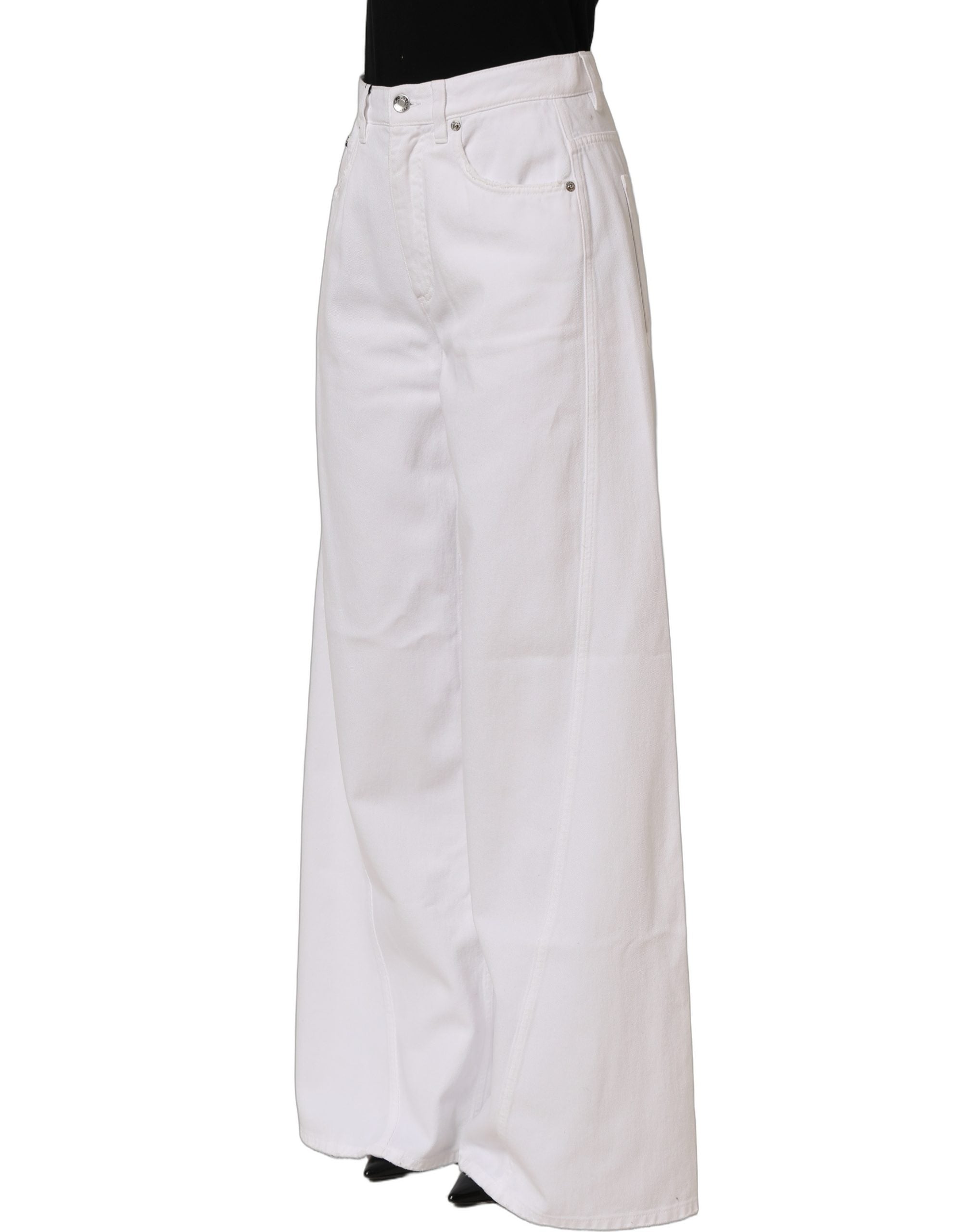 Dolce & Gabbana White Cotton Stretch Wide Leg Denim Women's Jeans