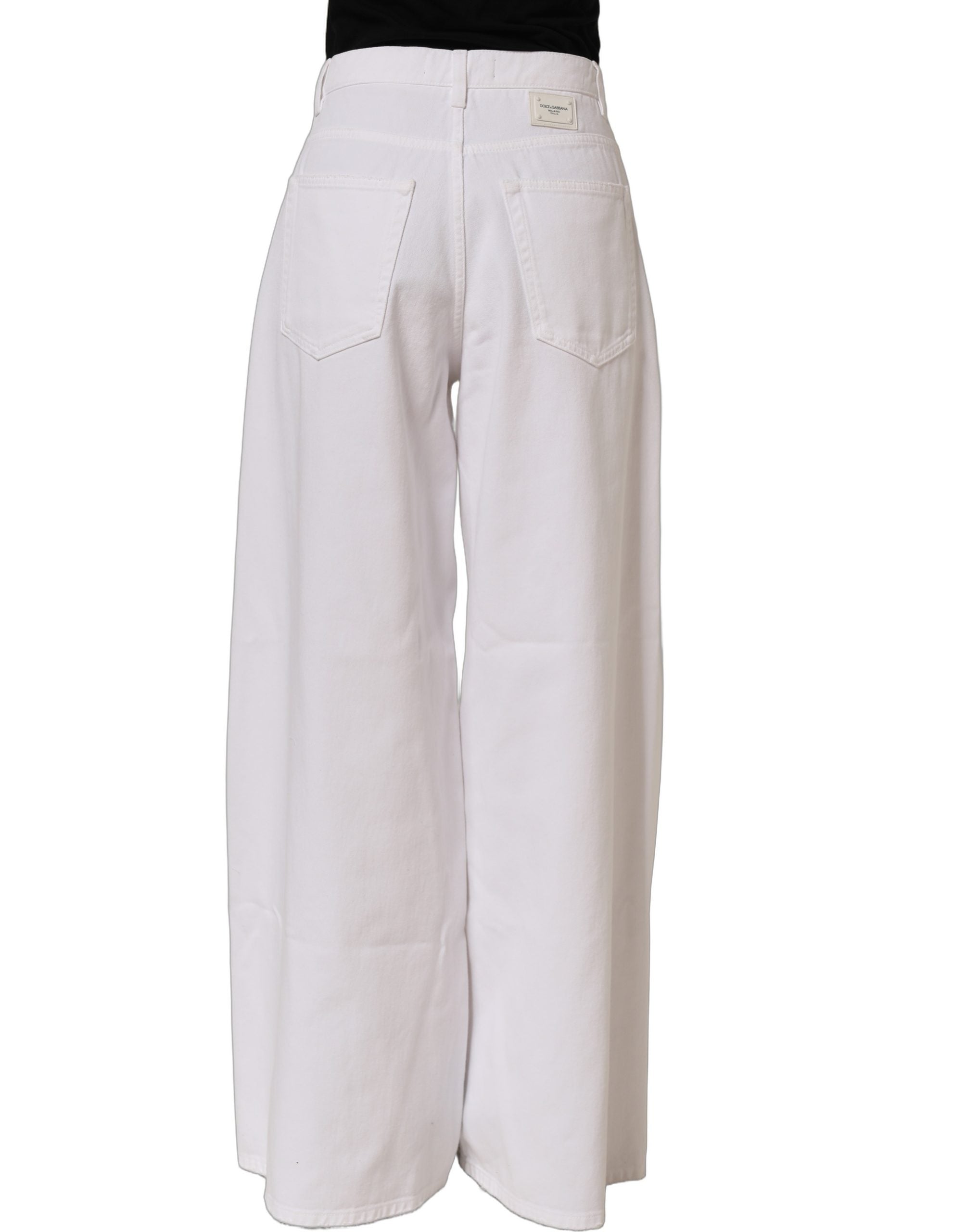 Dolce & Gabbana White Cotton Stretch Wide Leg Denim Women's Jeans