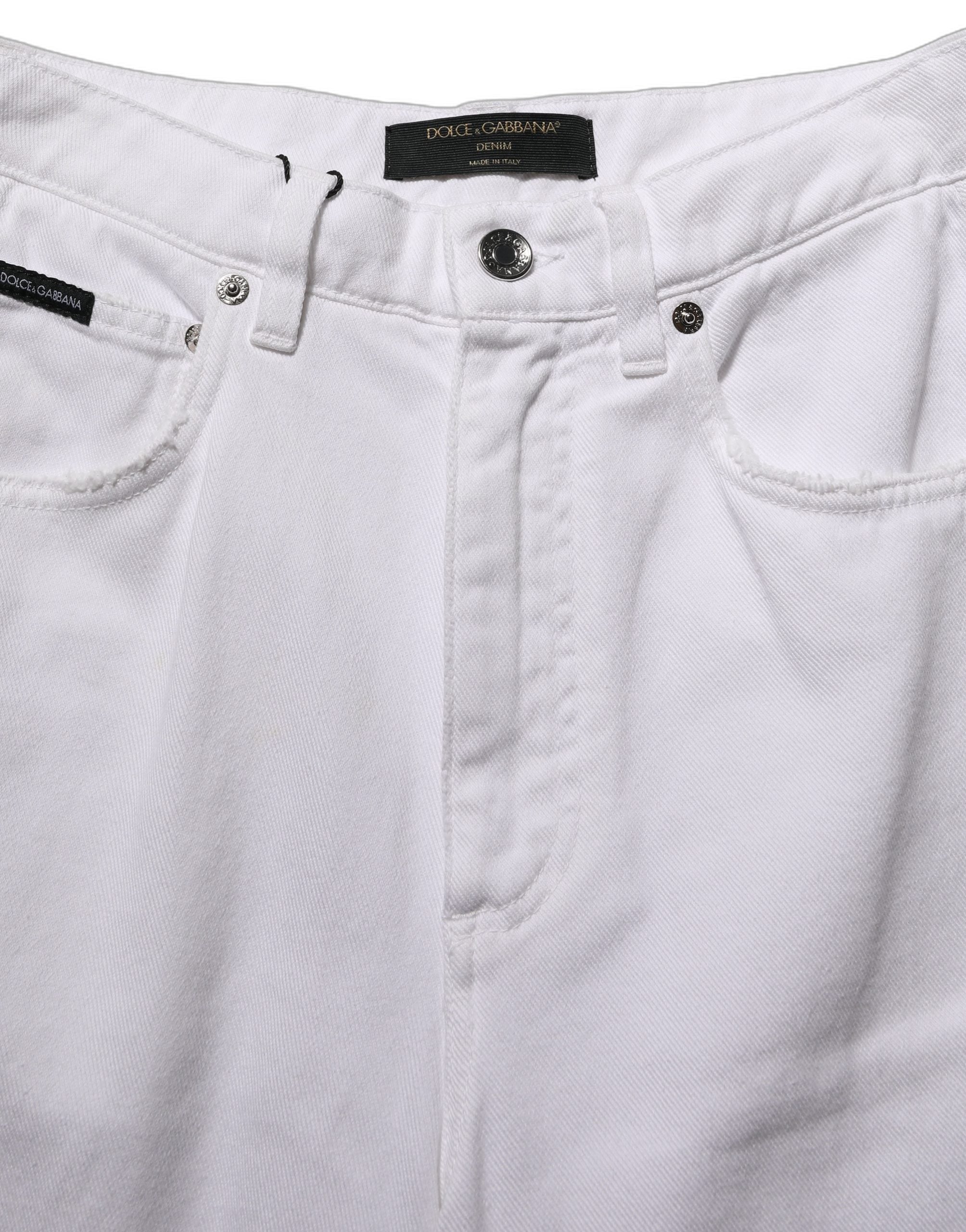 Dolce & Gabbana White Cotton Stretch Wide Leg Denim Women's Jeans