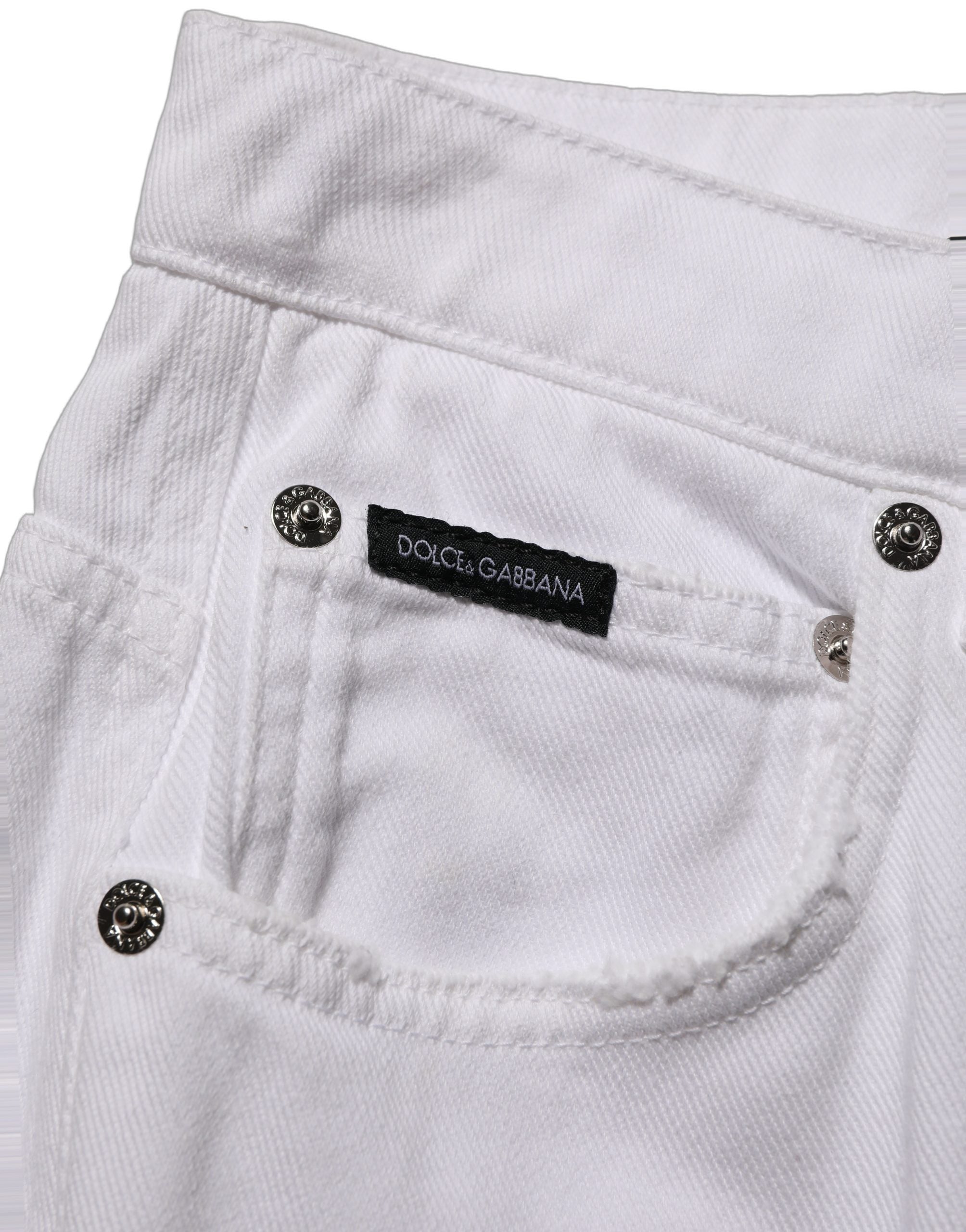 Dolce & Gabbana White Cotton Stretch Wide Leg Denim Women's Jeans