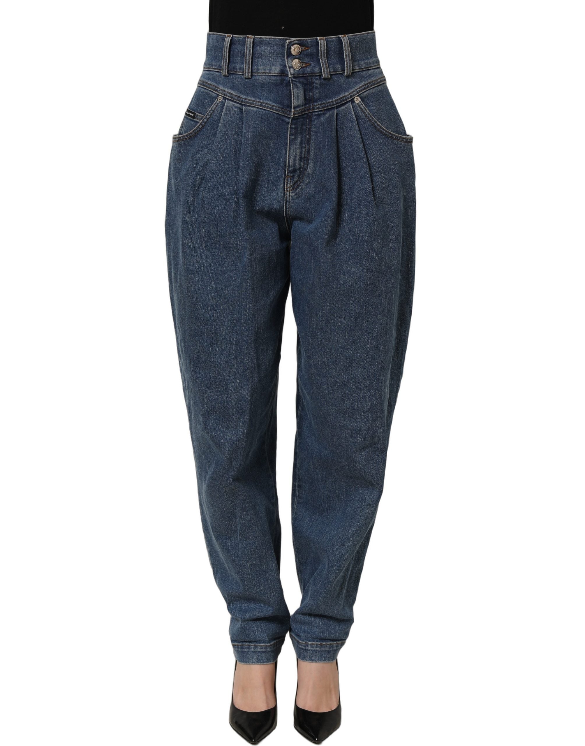 Dolce & Gabbana Dark Blue Cotton Stretch Tapered Denim Women's Jeans