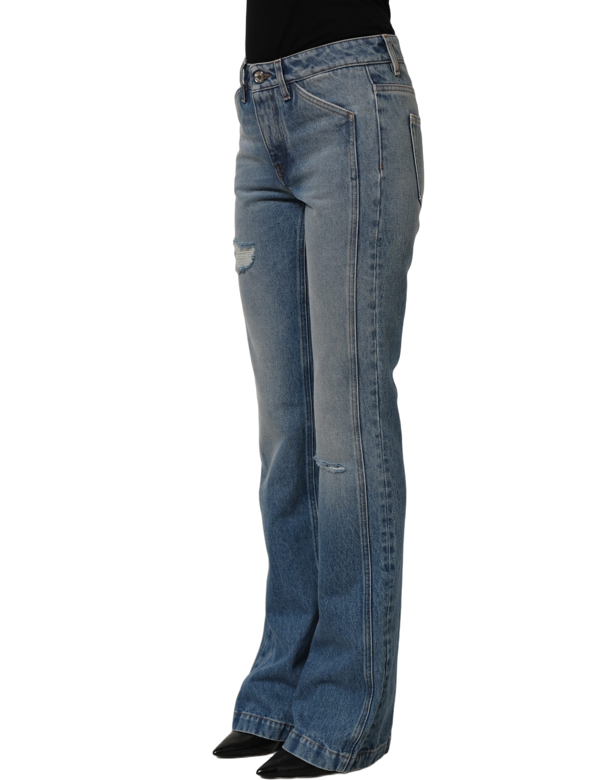 Dolce & Gabbana Blue Cotton Boot Cut Denim Trouser Women's Jeans