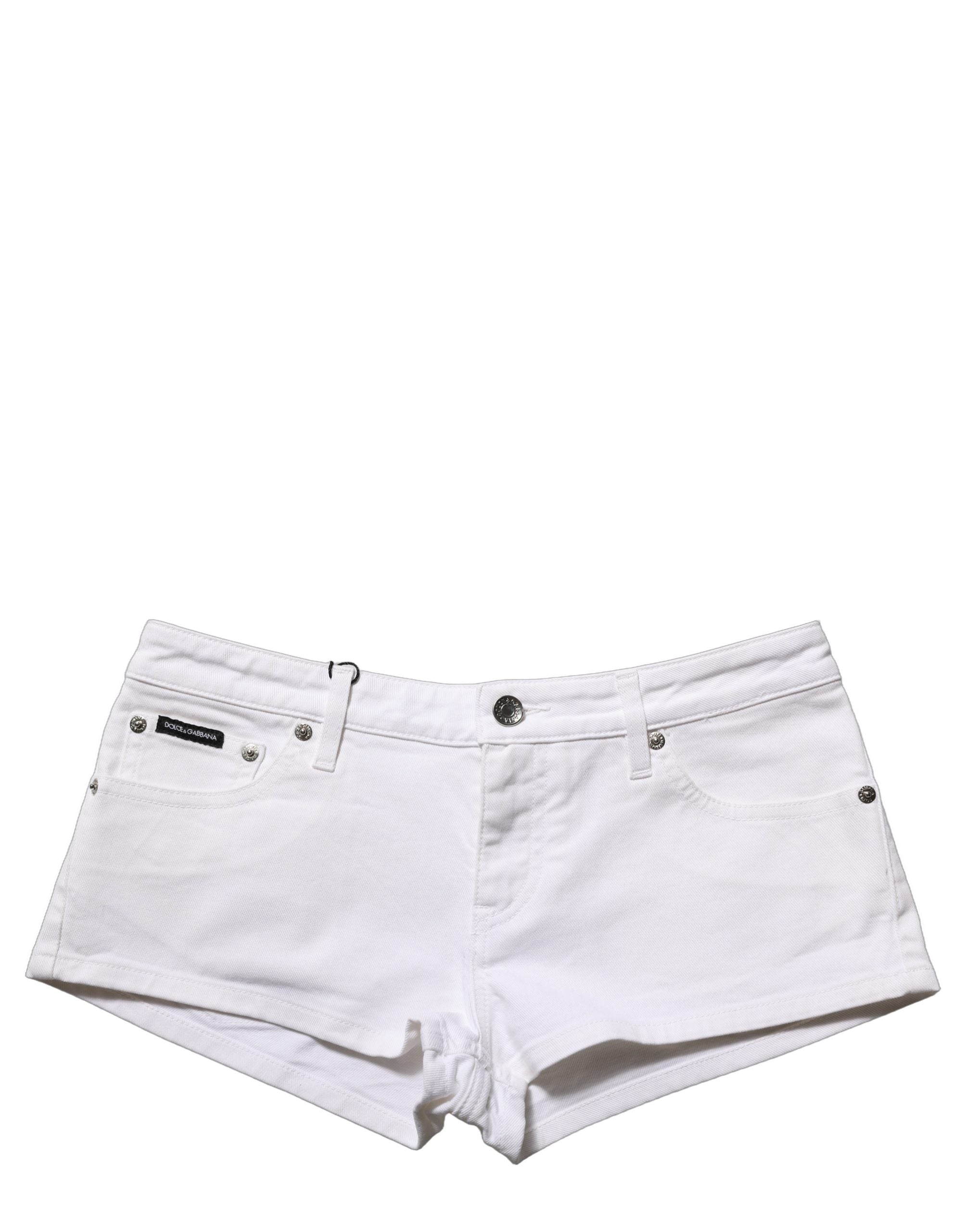 Dolce & Gabbana White Cotton Low Rise Denim Hot Pants Women's Shorts