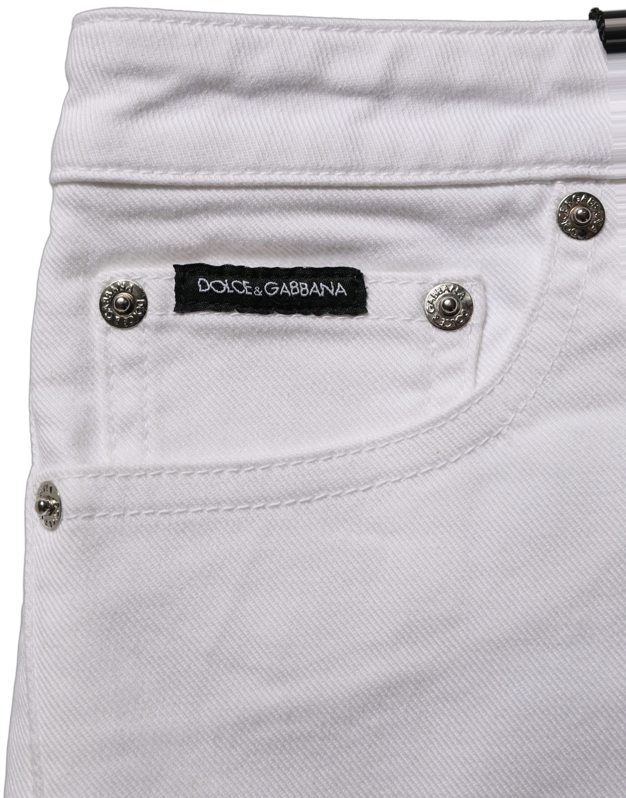 Dolce & Gabbana White Cotton Low Rise Denim Hot Pants Women's Shorts