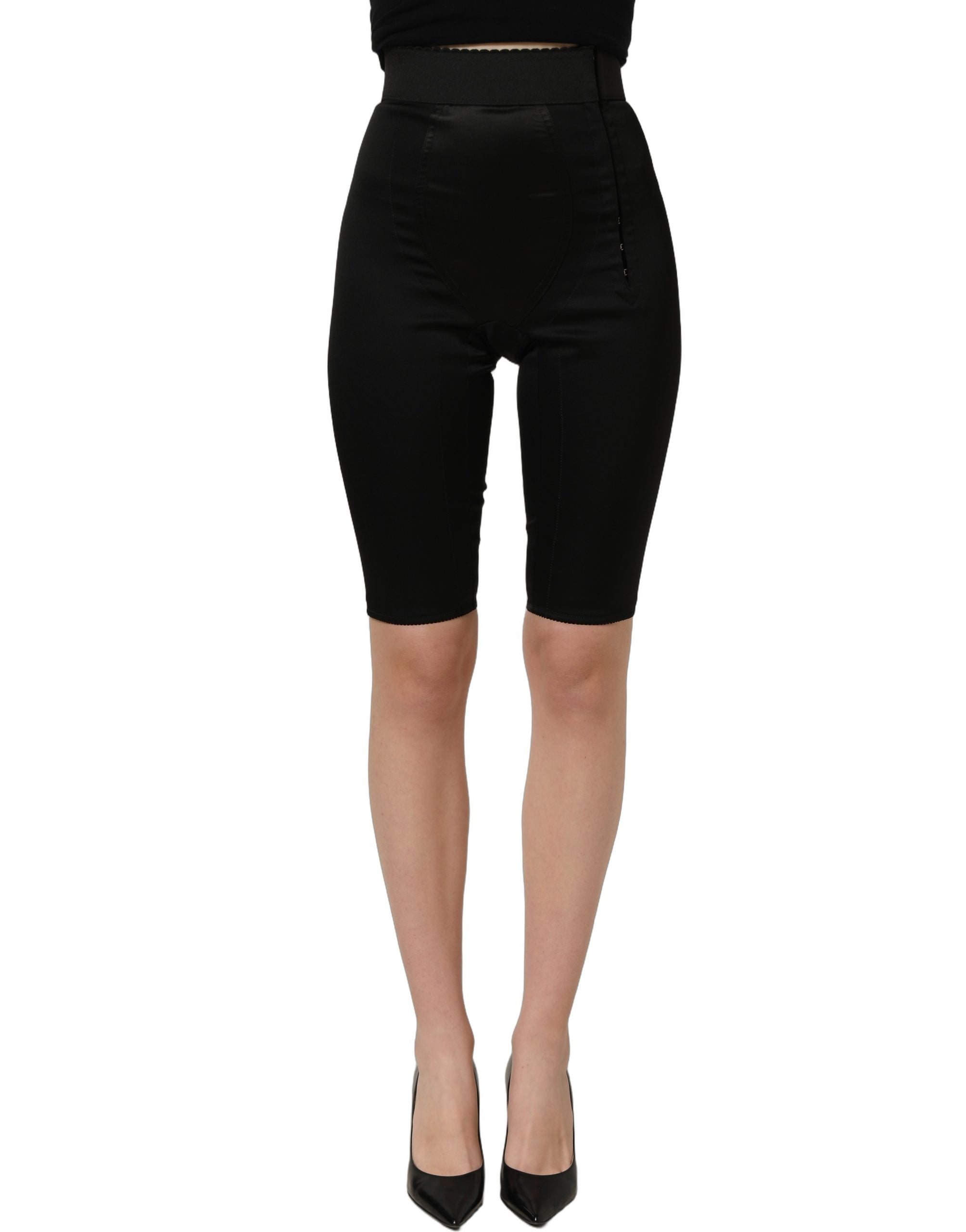 Dolce & Gabbana Black Nylon HighWaist Elastic Waistband Women's Shorts