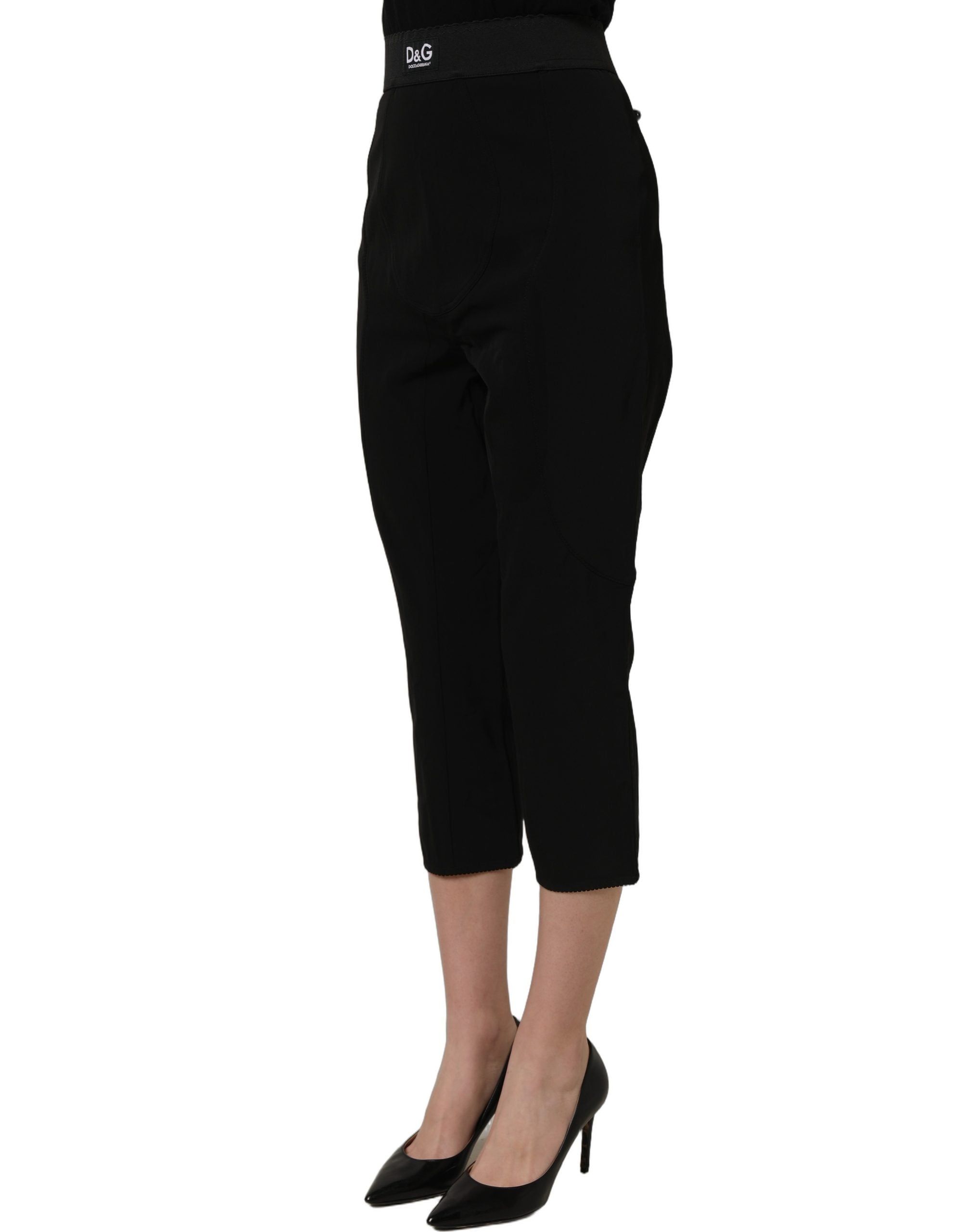 Dolce & Gabbana Black Viscose High Waist Capri Trouser Women's Pants