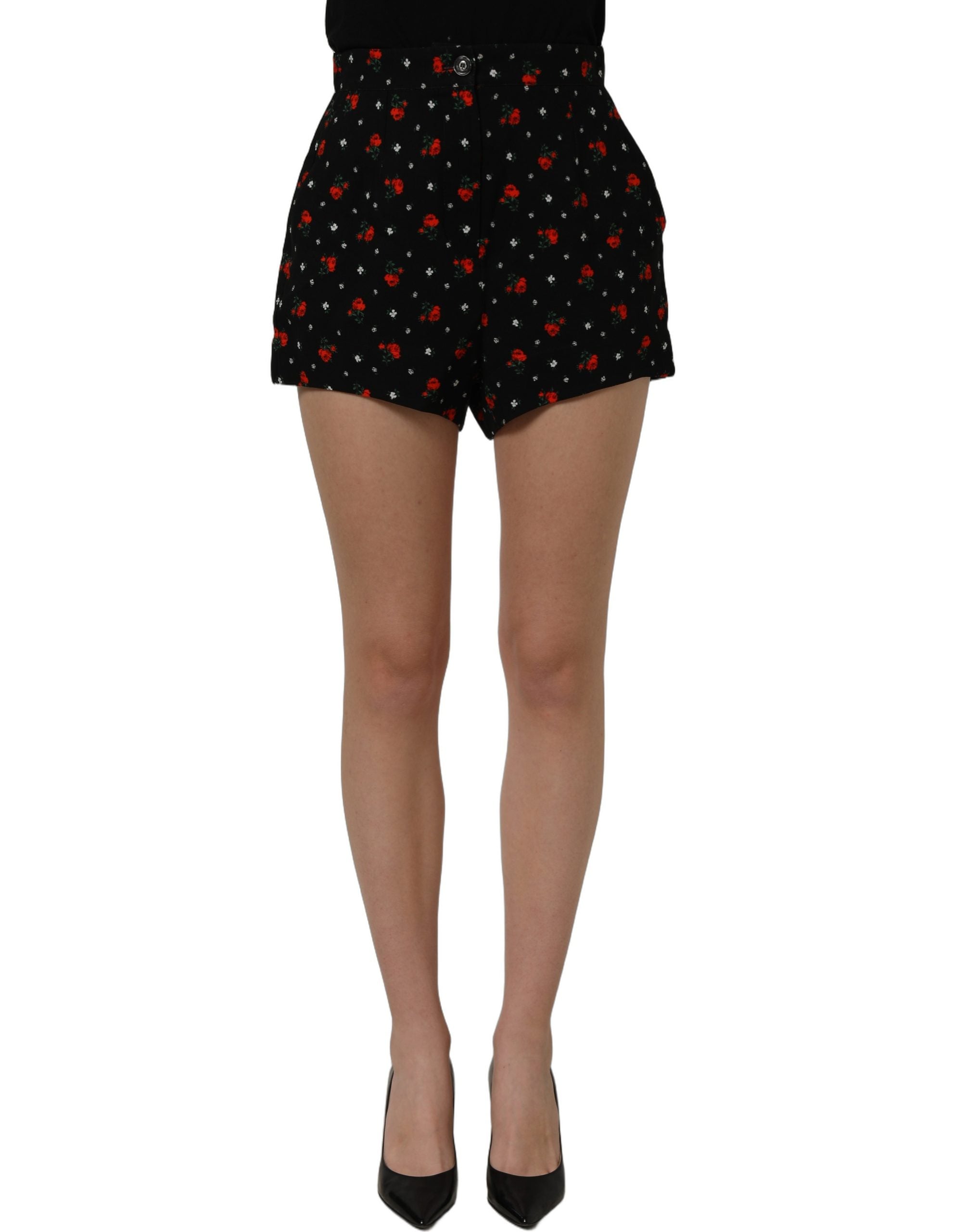 Dolce & Gabbana Black Floral High Rise Women Hot Pants Women's Shorts