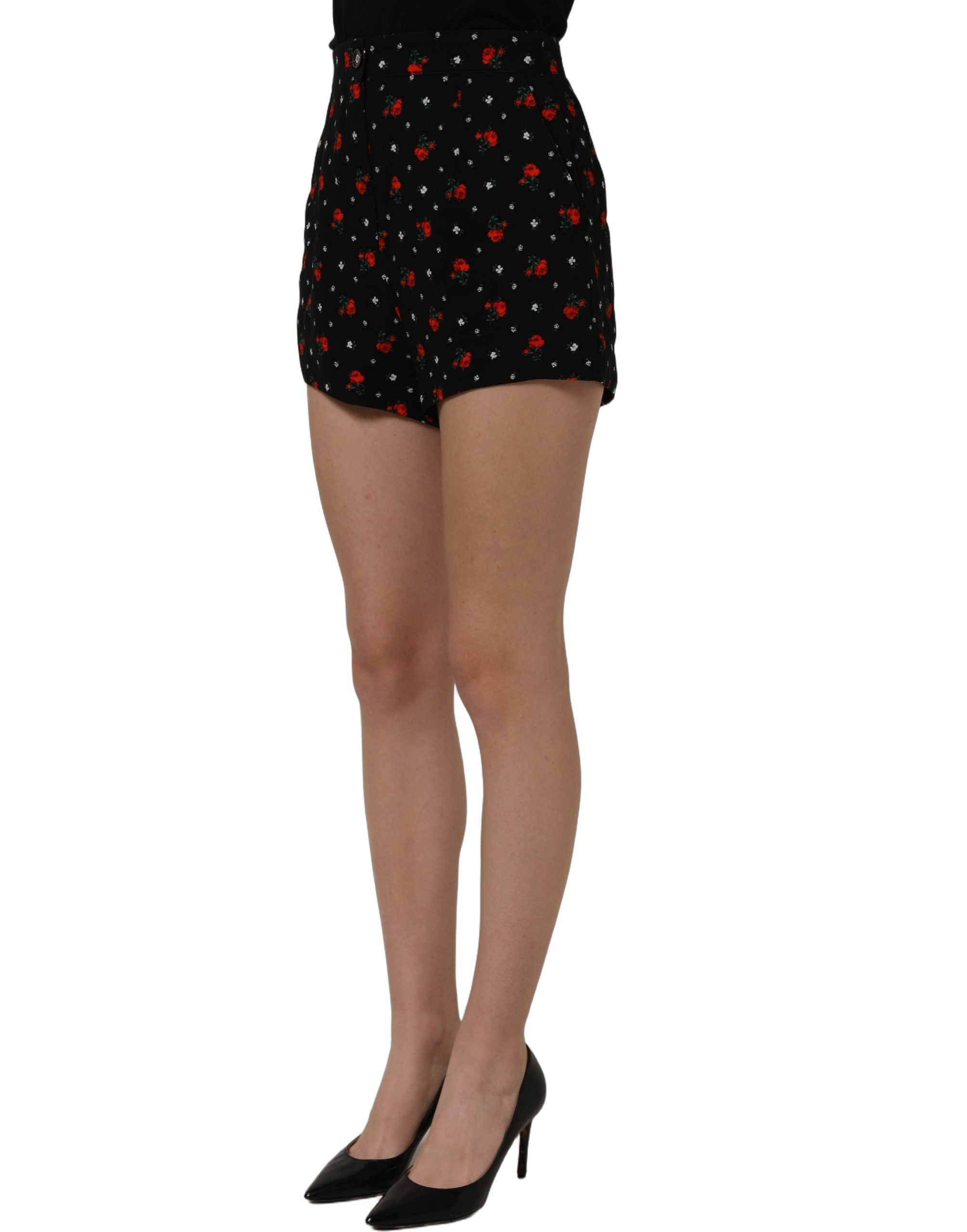 Dolce & Gabbana Black Floral High Rise Women Hot Pants Women's Shorts