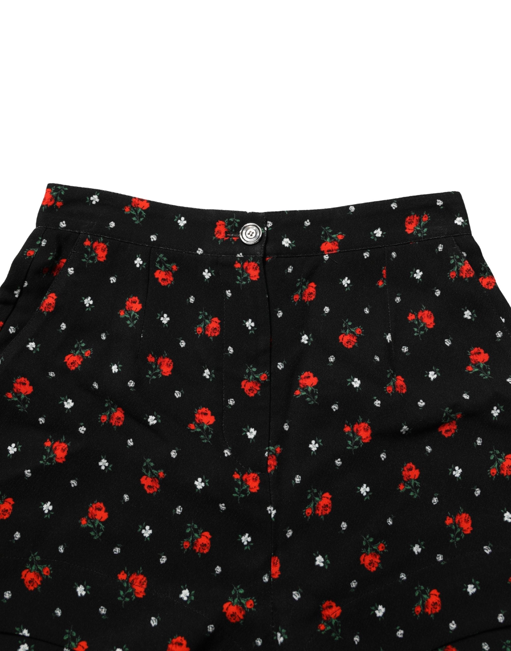 Dolce & Gabbana Black Floral High Rise Women Hot Pants Women's Shorts