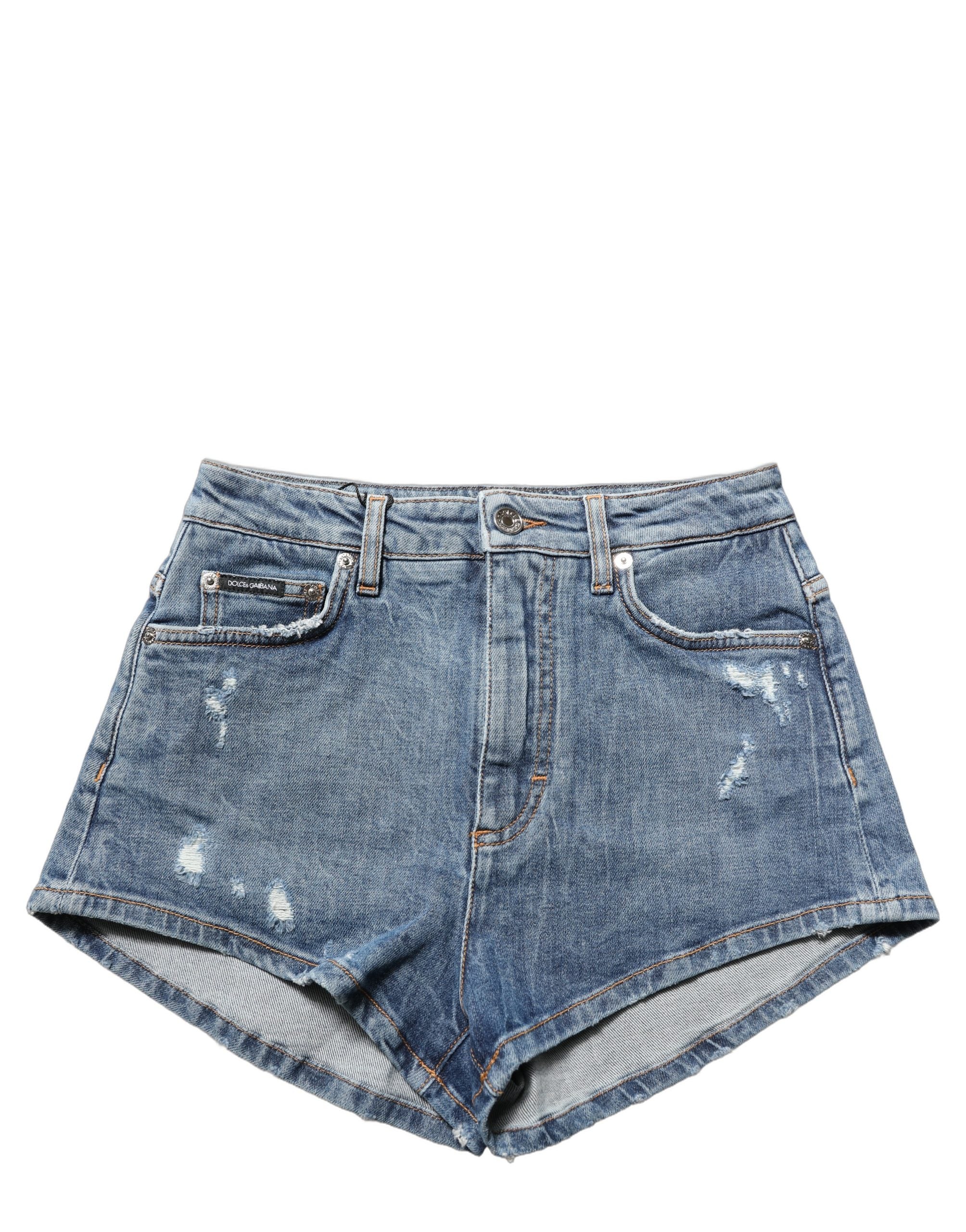 Dolce & Gabbana Blue Cotton High Rise Denim Hot Pants Women's Shorts (Pre-Owned)