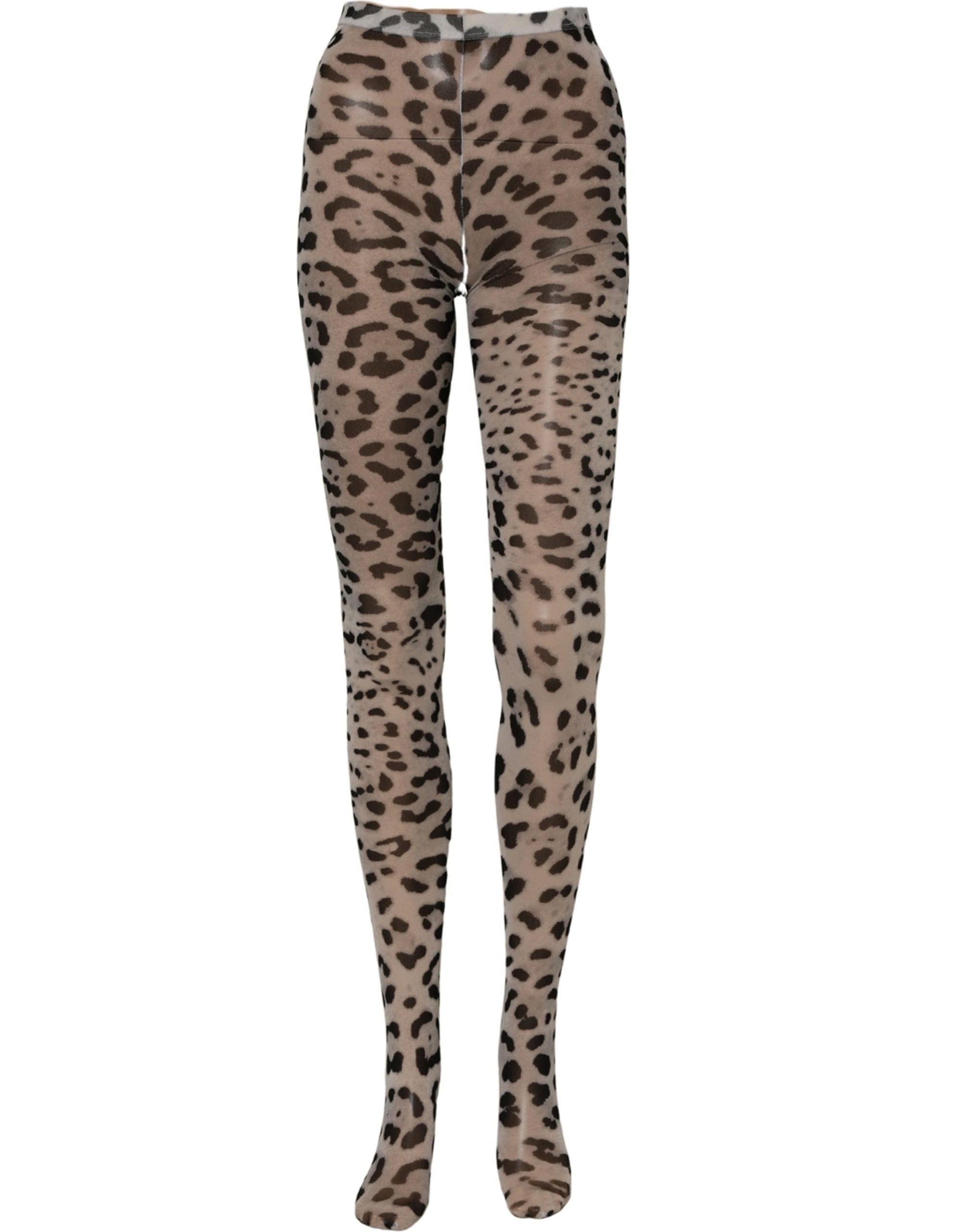 Dolce & Gabbana Gray Leopard Nylon Tights Stocking Pantyhose Women's Socks