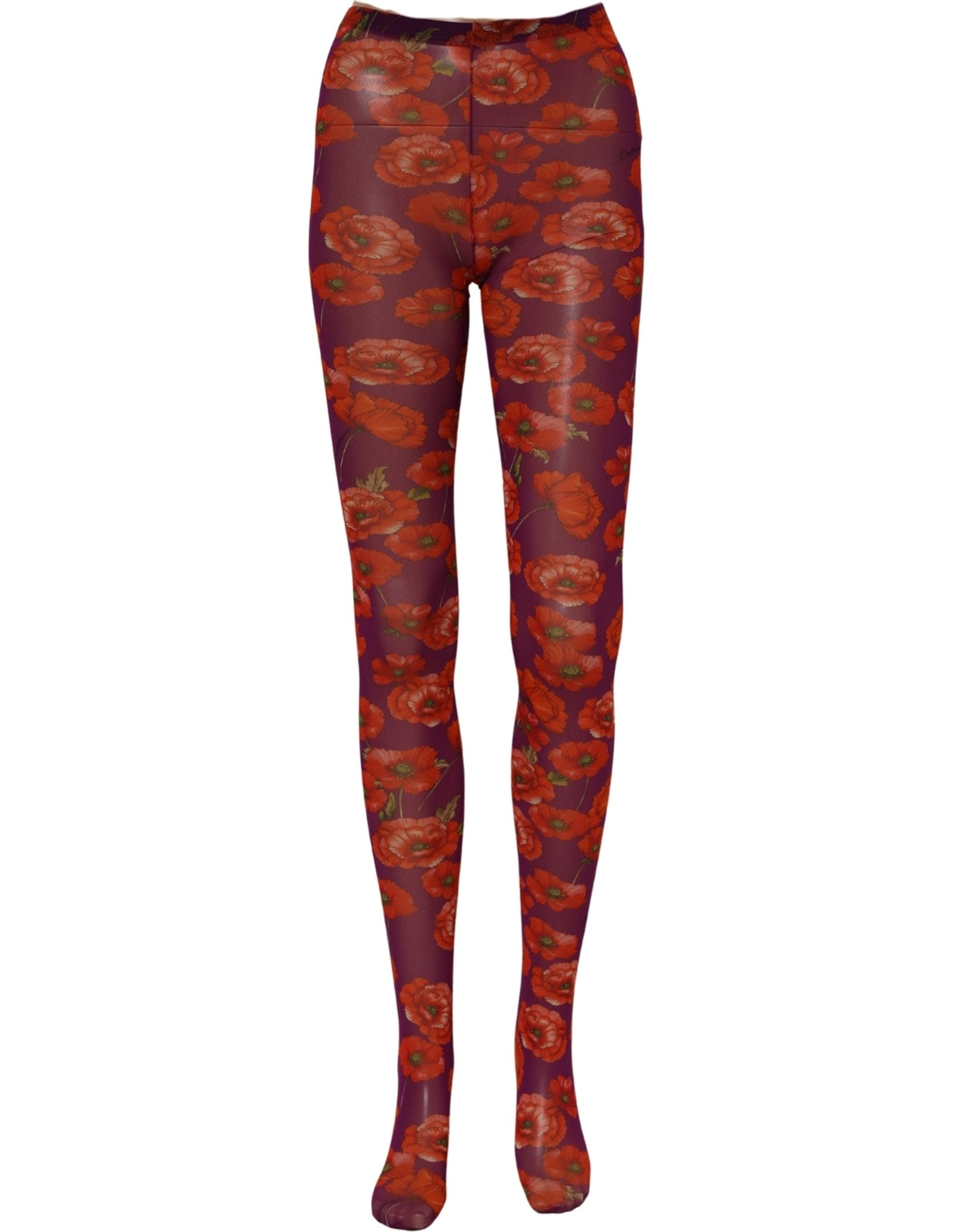 Dolce & Gabbana Purple Nylon Floral Print Tights Stockings Women's Socks