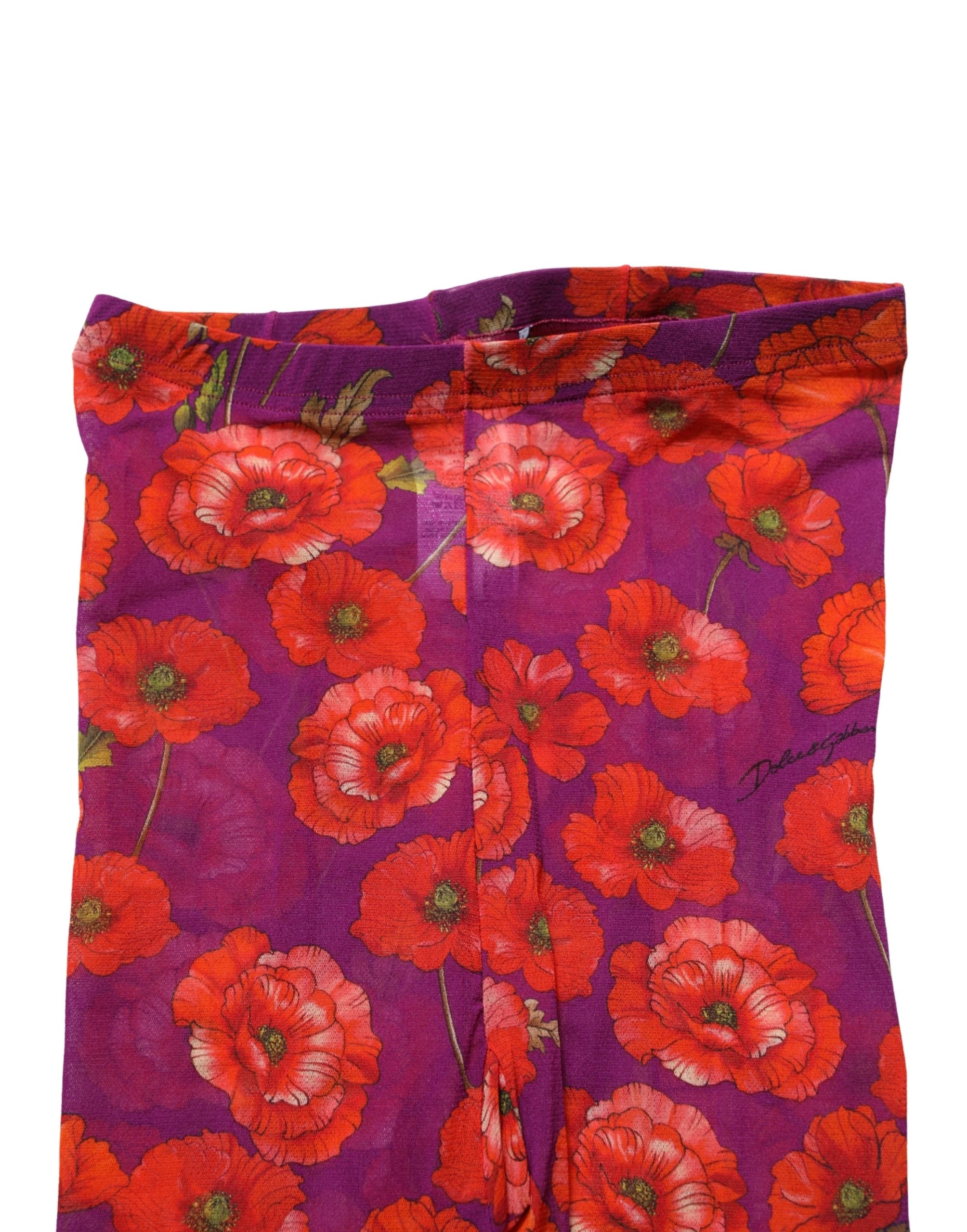 Dolce & Gabbana Purple Nylon Floral Print Tights Stockings Women's Socks