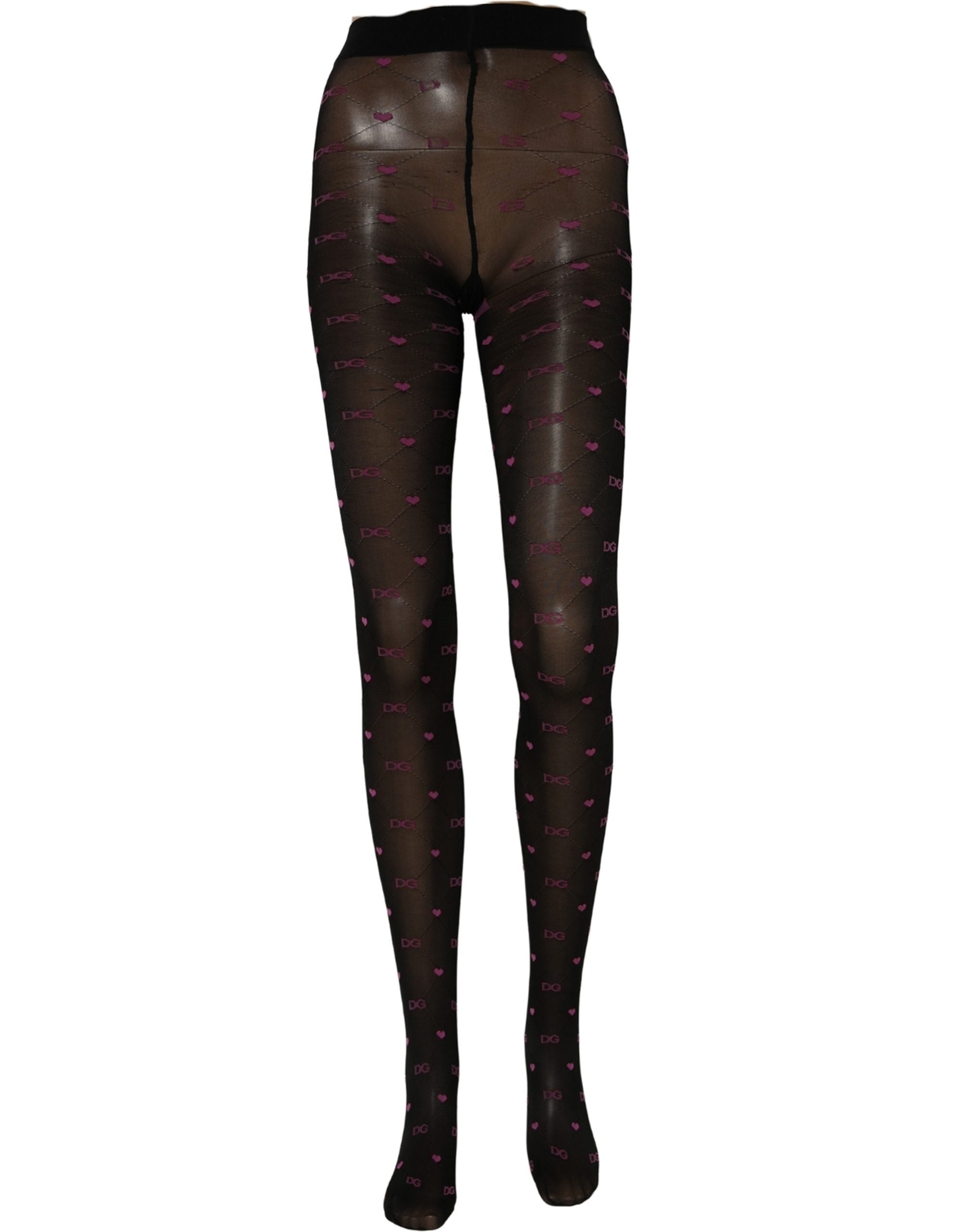 Dolce & Gabbana Black Nylon Hearts Tights Stocking Pantyhose Women's Socks (Pre-Owned)