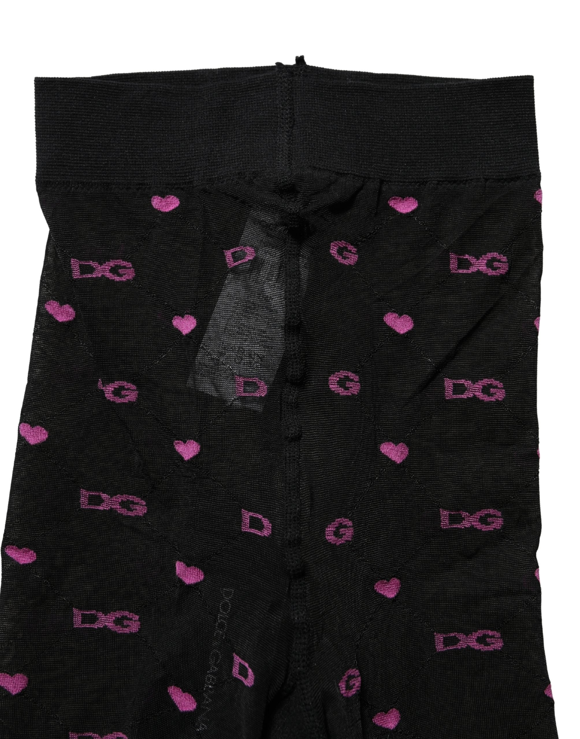 Dolce & Gabbana Black Nylon Hearts Tights Stocking Pantyhose Women's Socks (Pre-Owned)