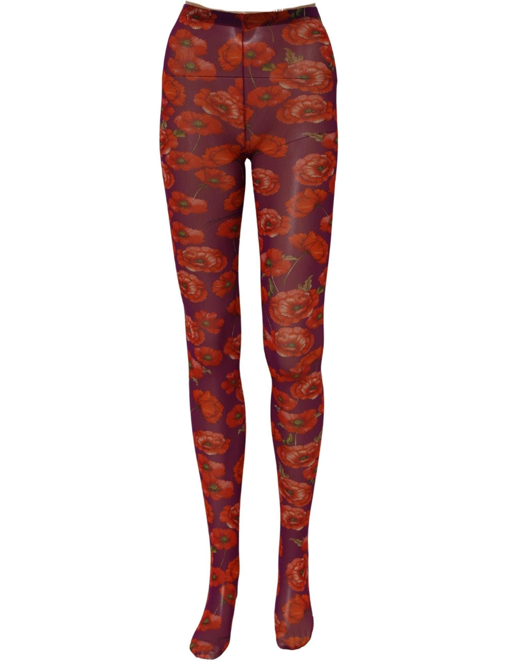 Dolce & Gabbana Purple Nylon Floral Print Tights Stockings Women's Socks
