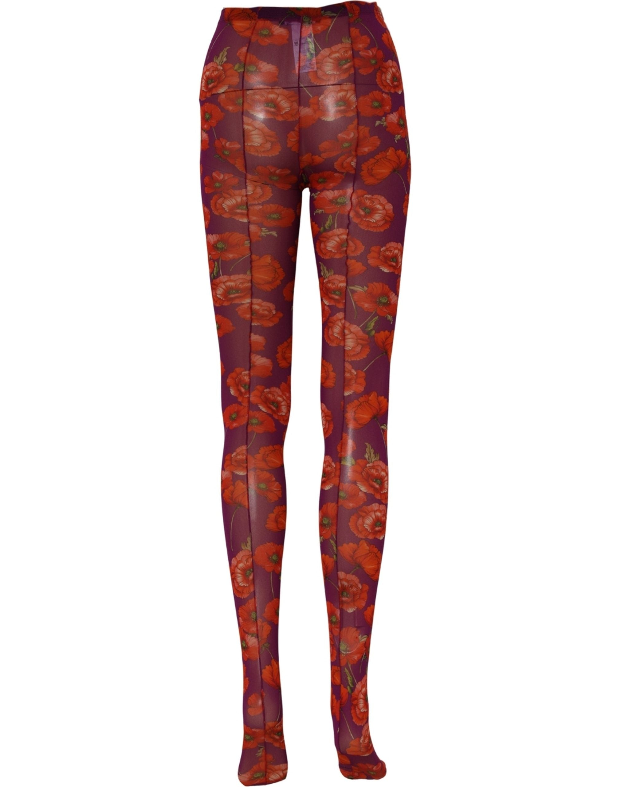Dolce & Gabbana Purple Nylon Floral Print Tights Stockings Women's Socks