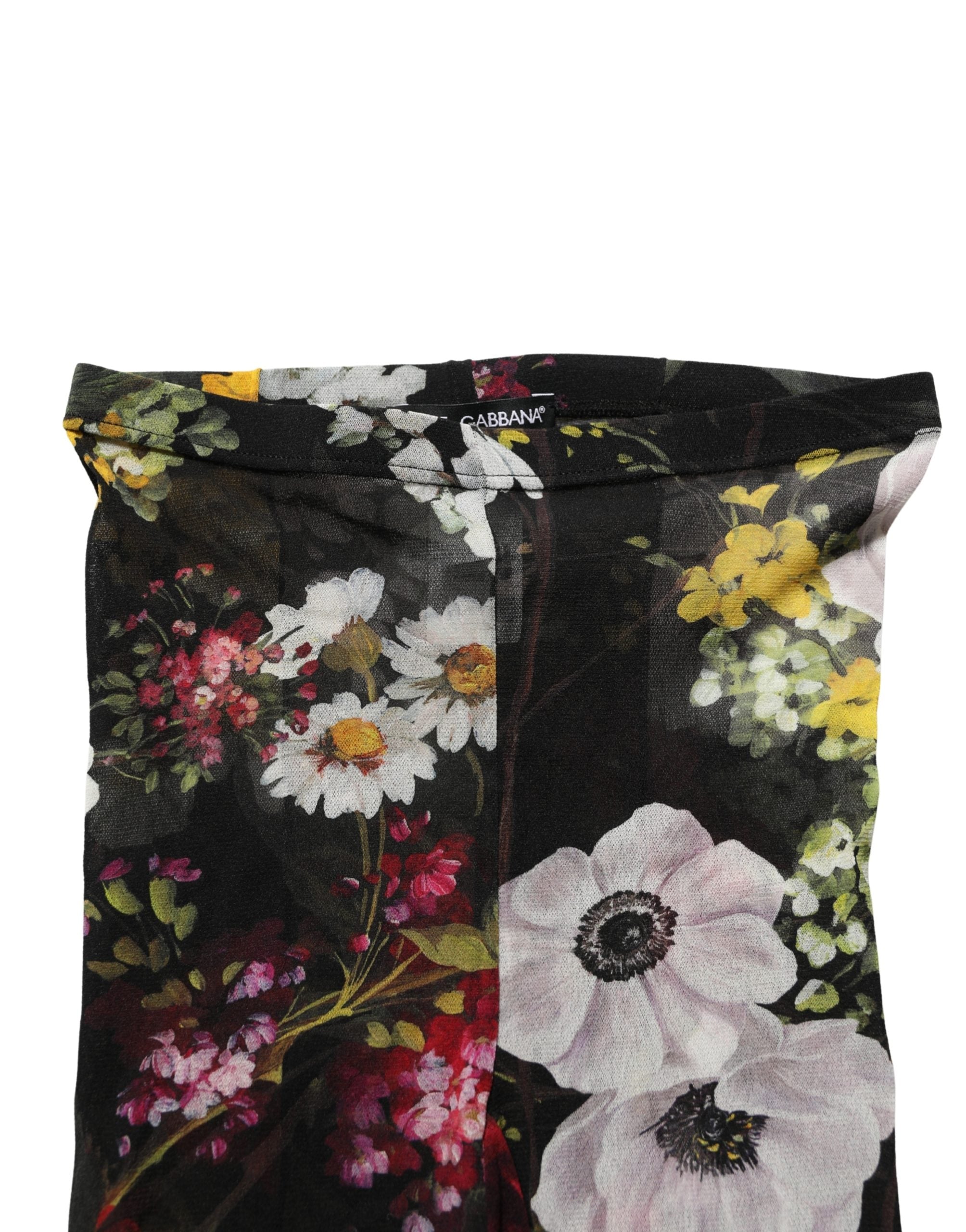 Dolce & Gabbana Black Nylon Floral Print Tights Stockings Women's Socks