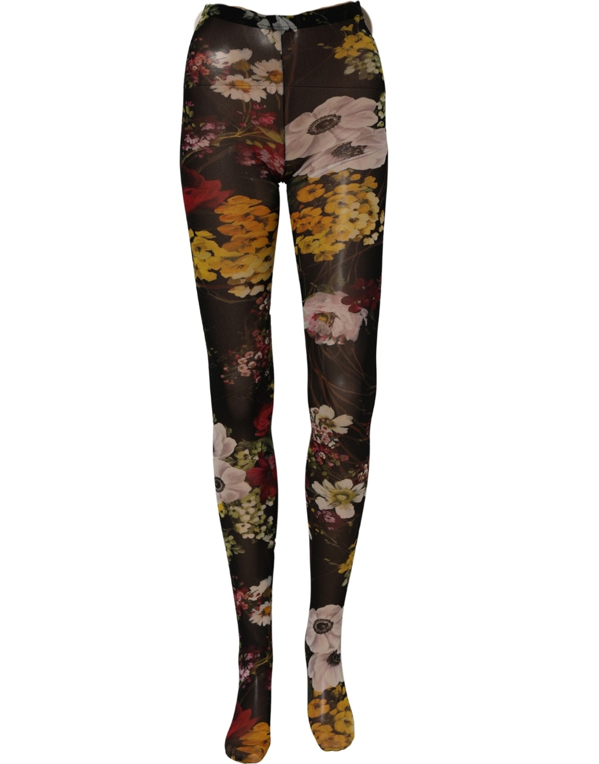Dolce & Gabbana Black Nylon Floral Print Tights Stockings Women's Socks