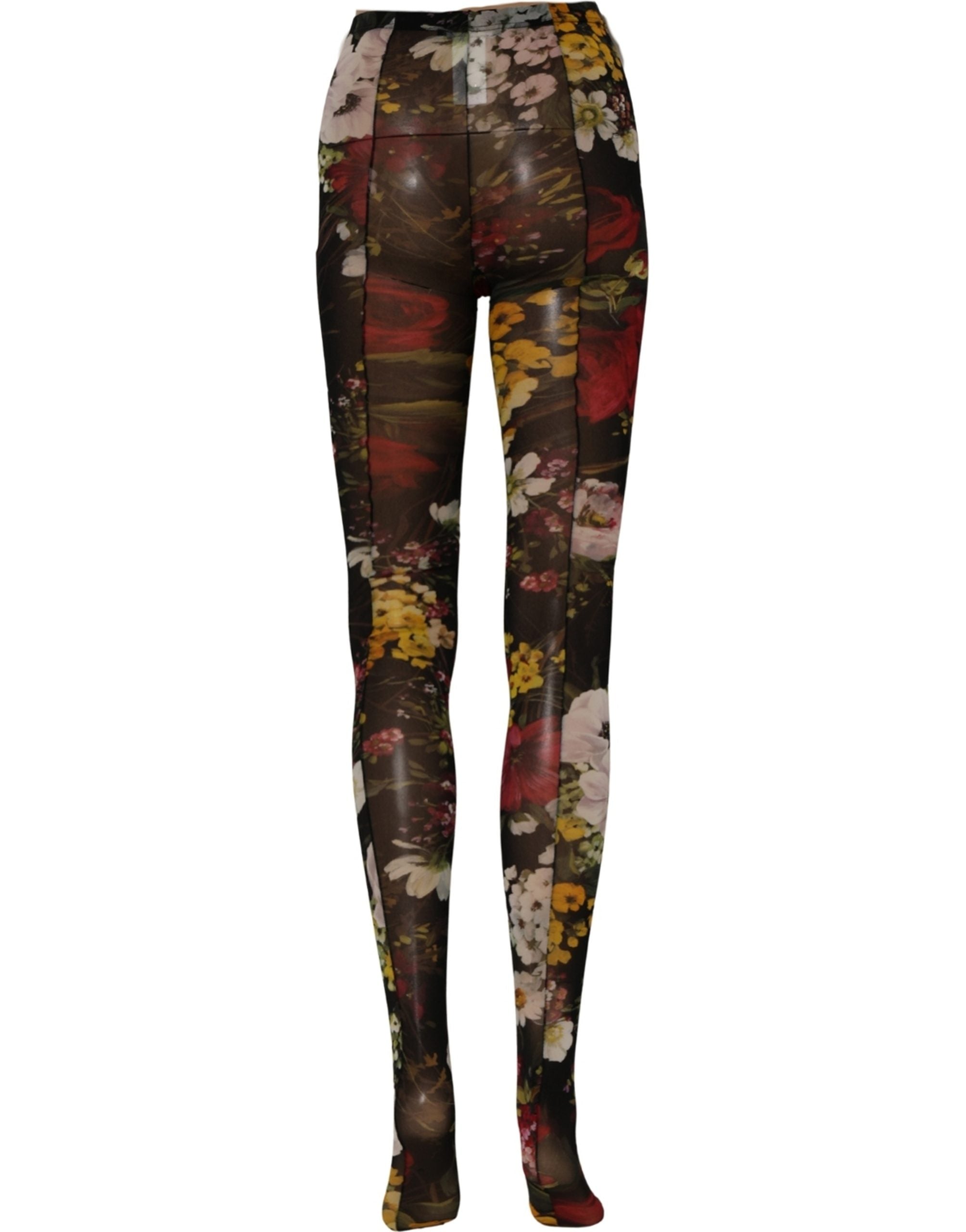 Dolce & Gabbana Black Nylon Floral Print Tights Stockings Women's Socks