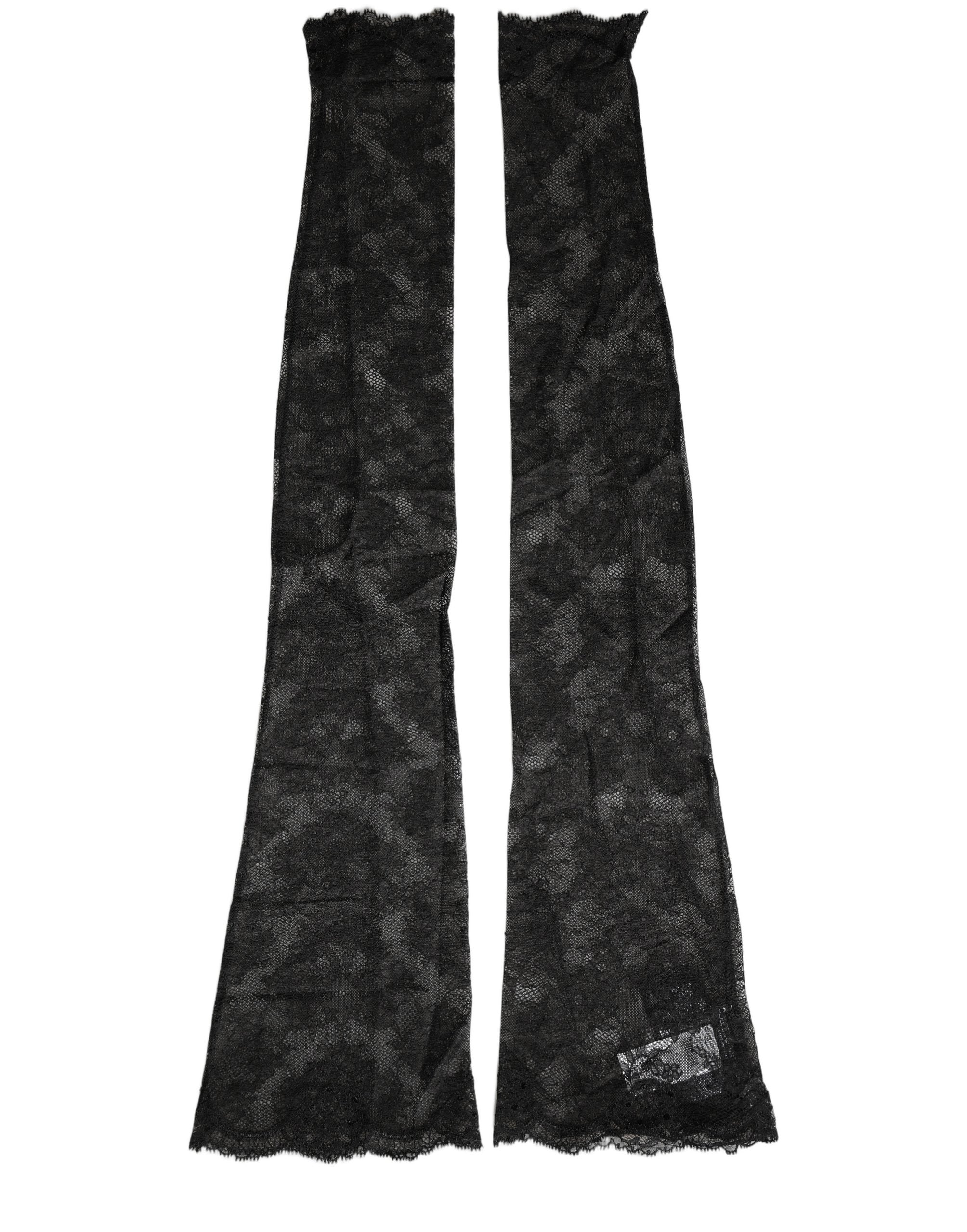 Dolce & Gabbana Black Floral Lace Nylon Stretch Knee High Women's Socks