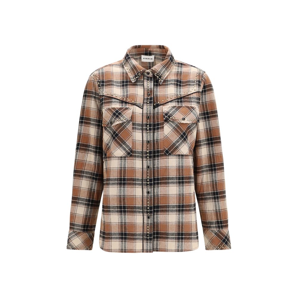 P.A.R.O.S.H. Brown Cotton Pattern Women's Shirt