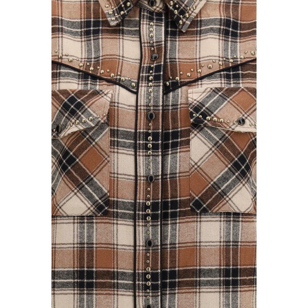 P.A.R.O.S.H. Brown Cotton Pattern Women's Shirt
