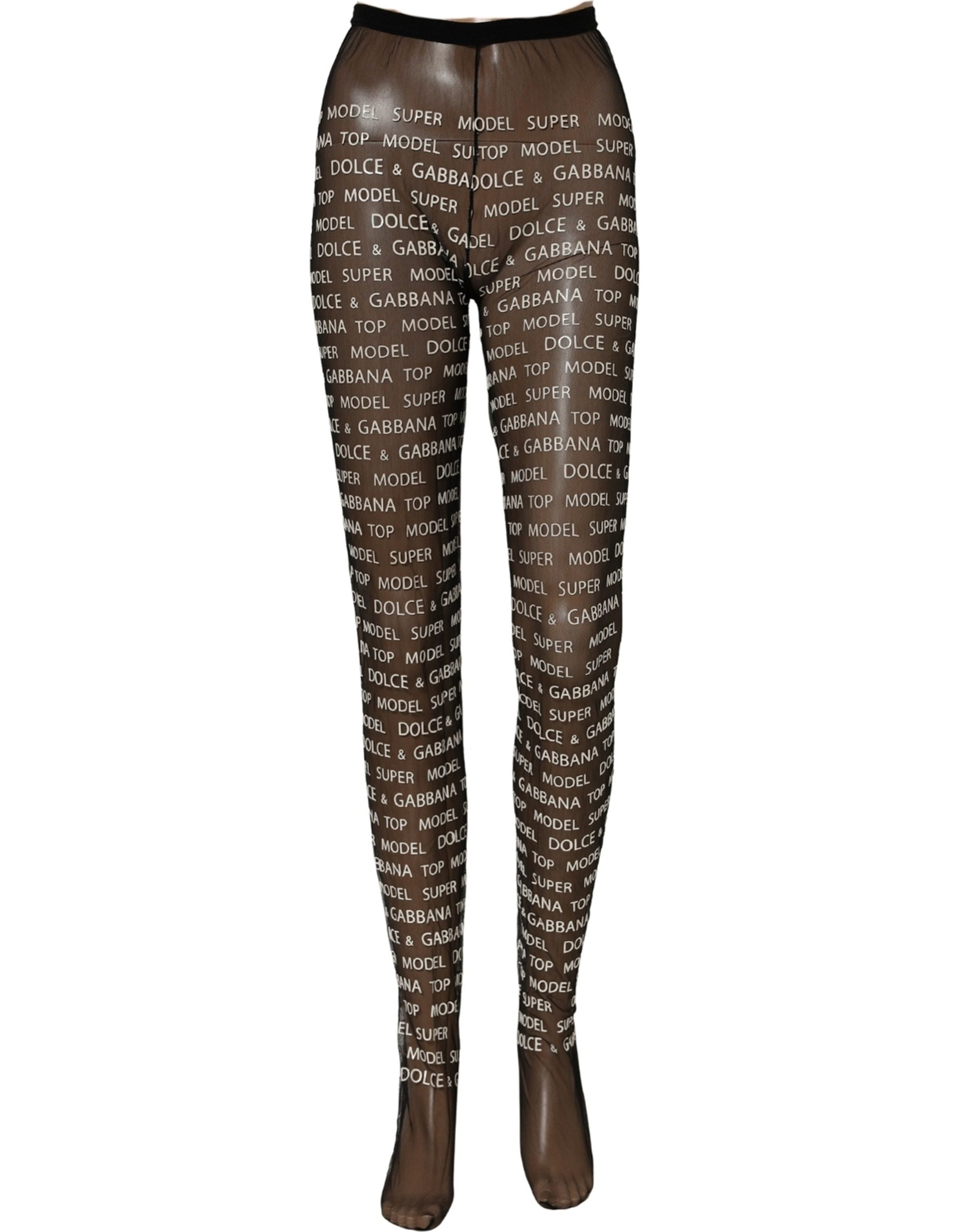 Dolce & Gabbana Black White All Over Print Sheer Stretch Tights Women's Socks