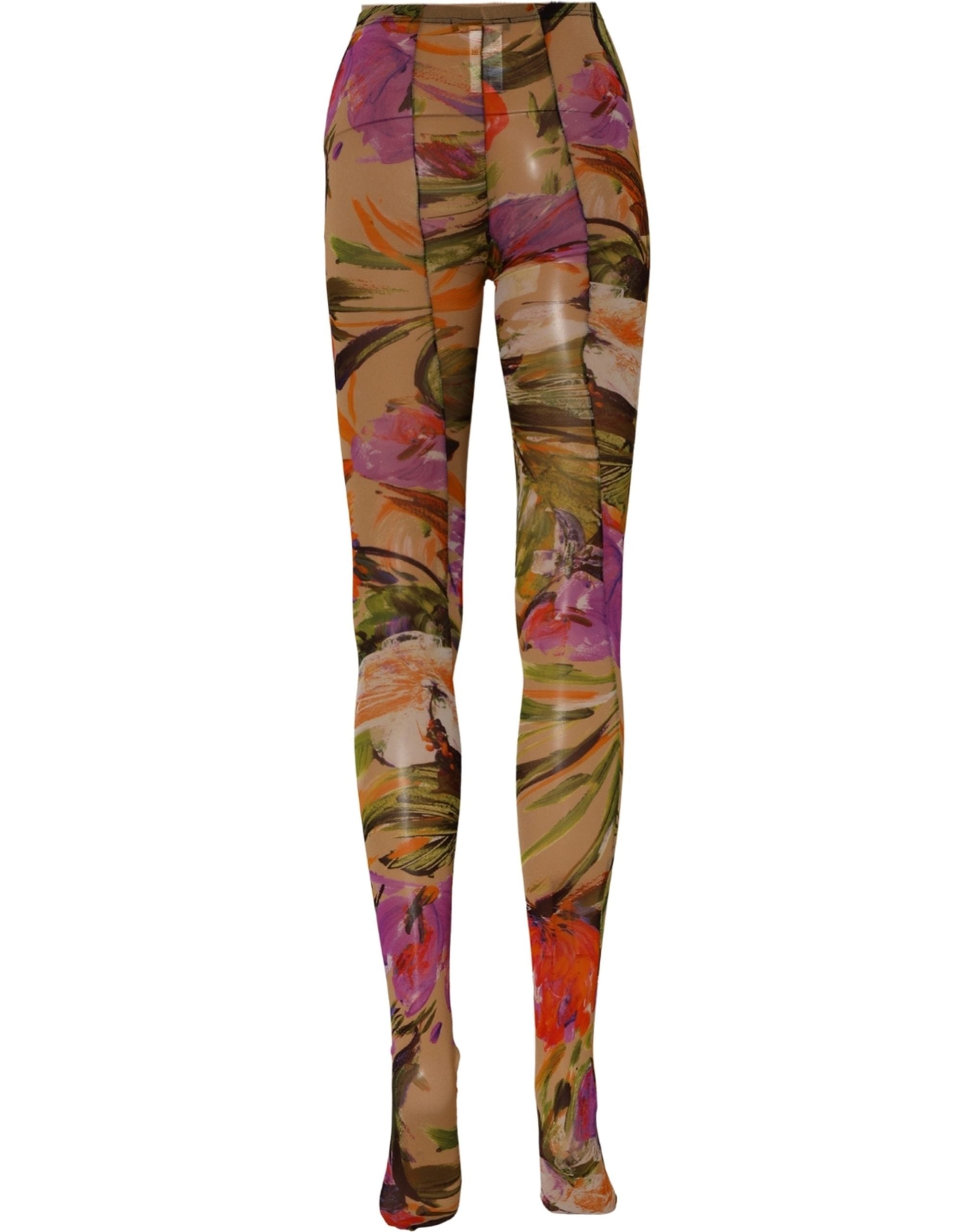 Dolce & Gabbana Beige Floral Print Tights Sheer Stockings Women's Socks