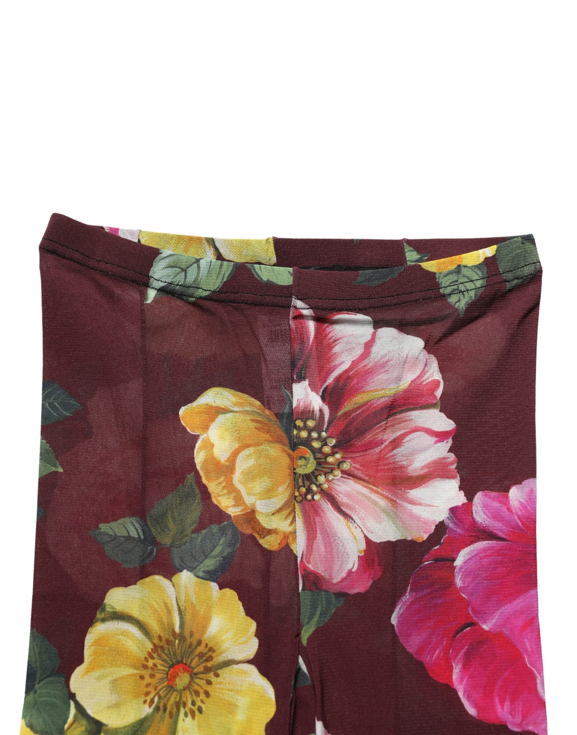 Dolce & Gabbana Maroon Floral Print Tights Sheer Stockings Women's Socks
