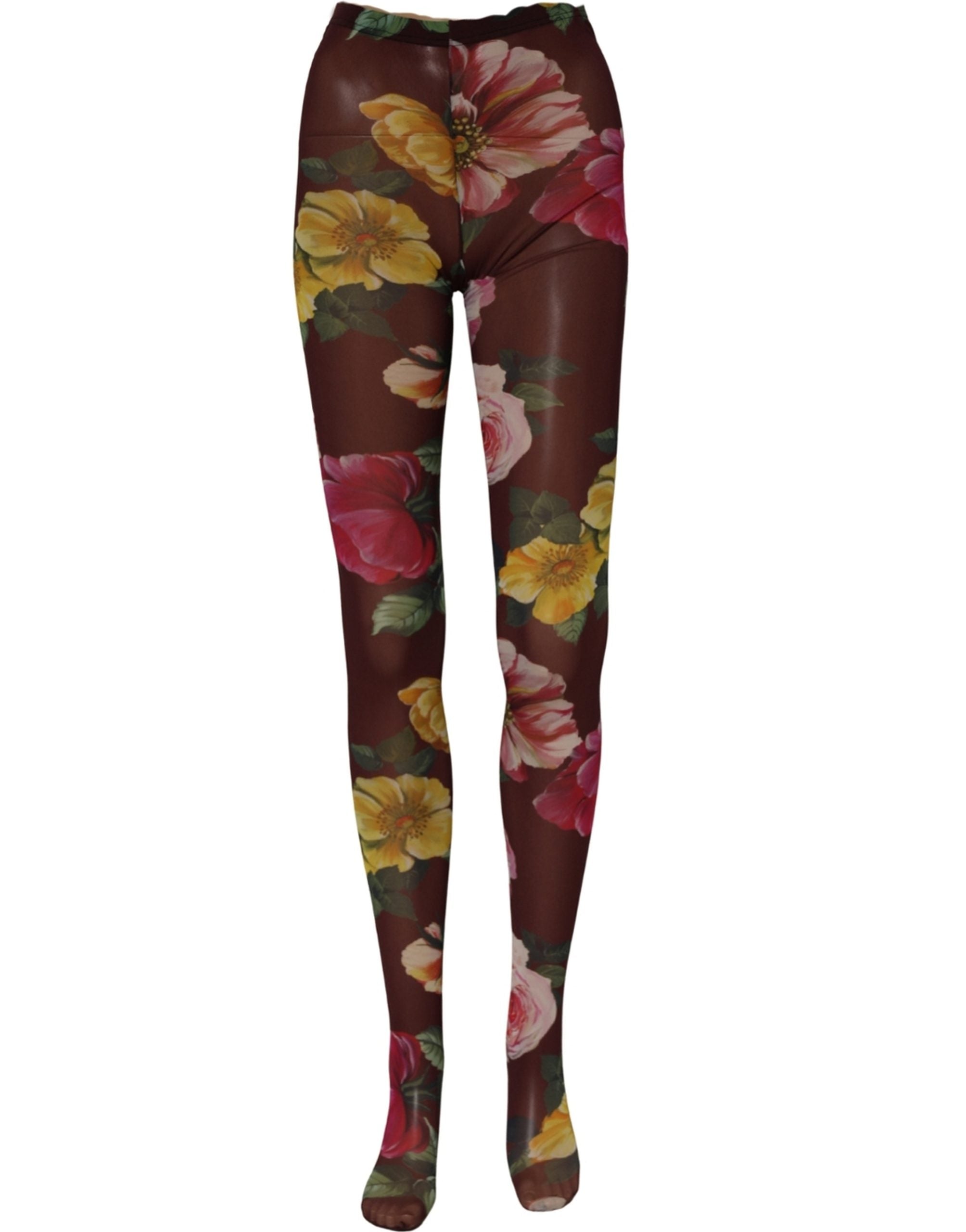 Dolce & Gabbana Maroon Floral Print Tights Sheer Stockings Women's Socks