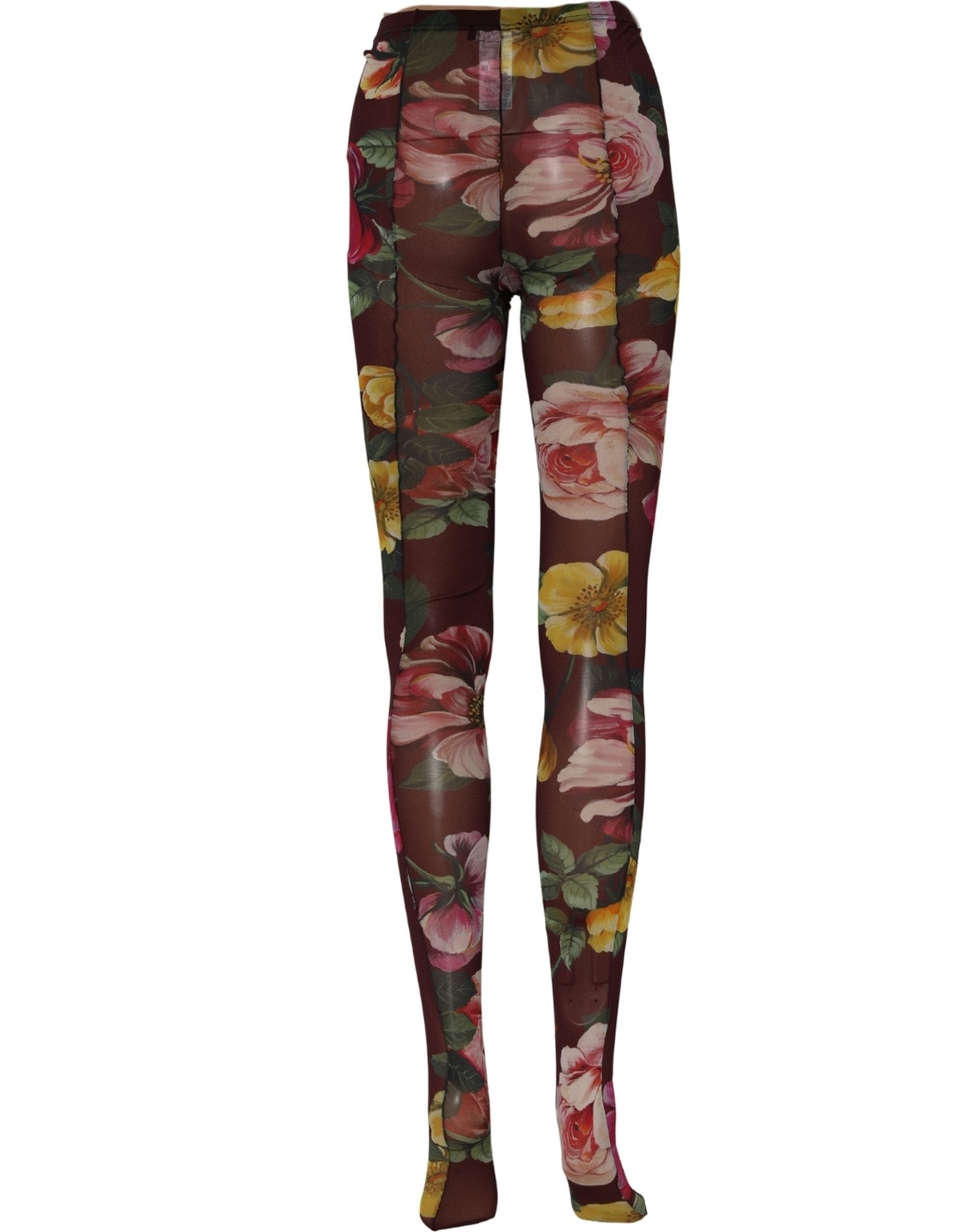 Dolce & Gabbana Maroon Floral Print Tights Sheer Stockings Women's Socks