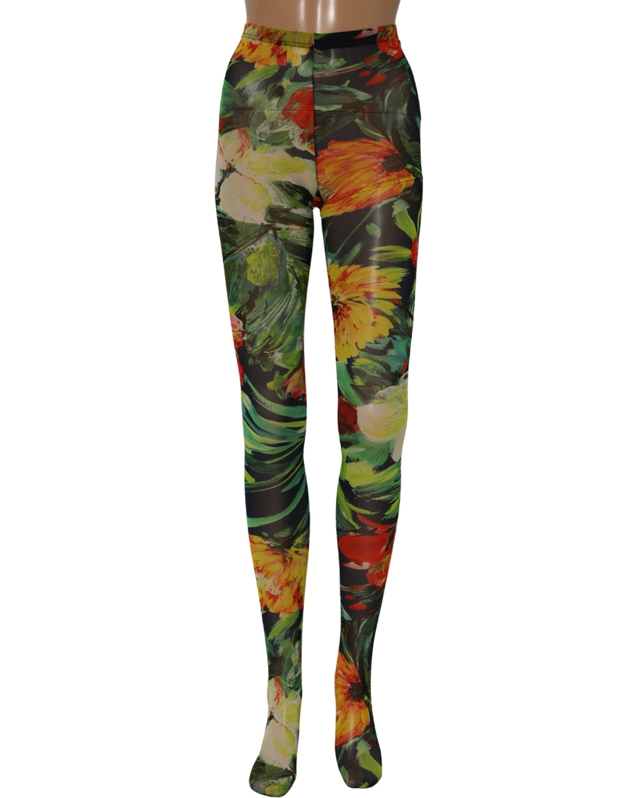 Dolce & Gabbana Black Floral Print Tights Sheer Stockings Women's Socks