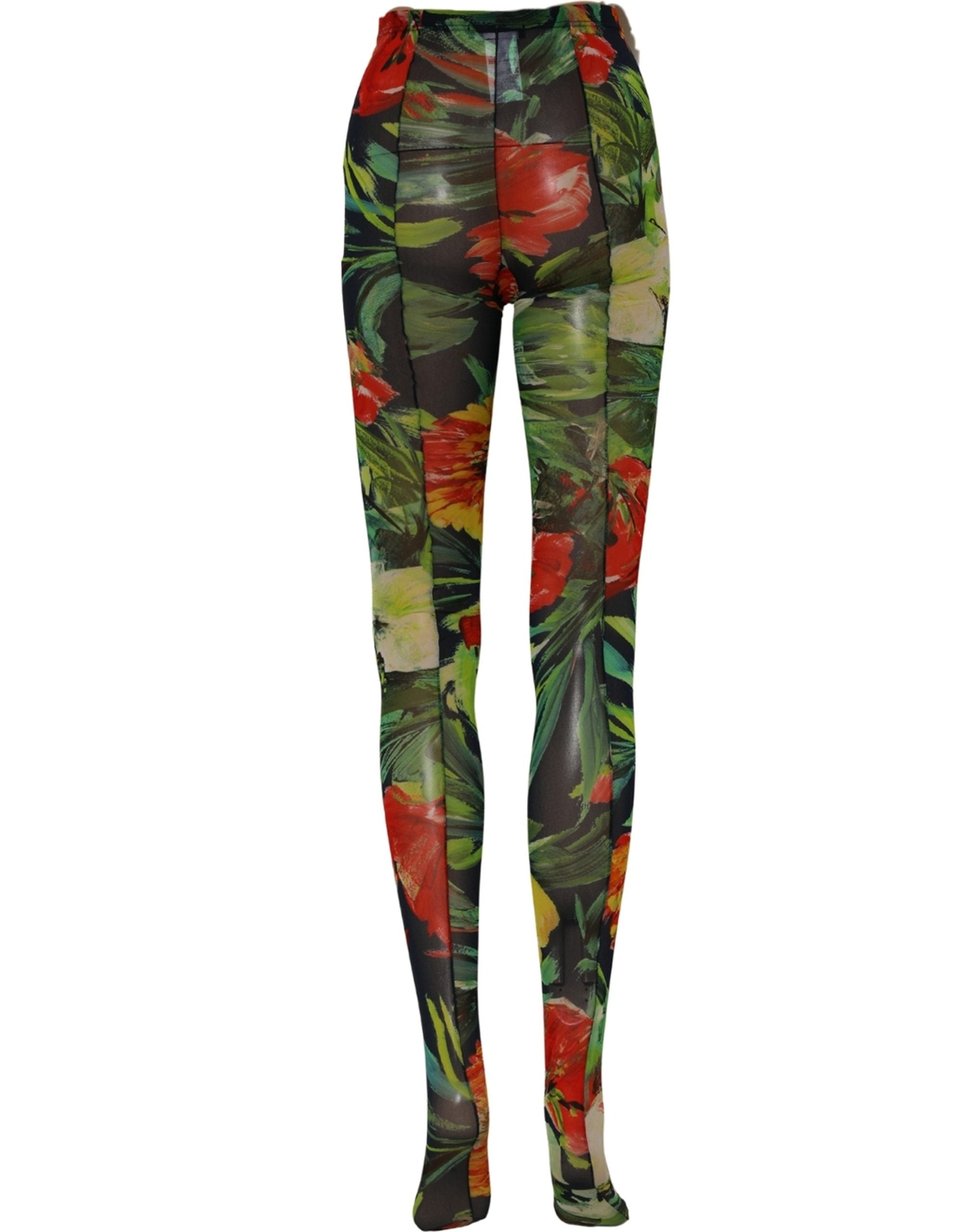 Dolce & Gabbana Black Floral Print Tights Sheer Stockings Women's Socks