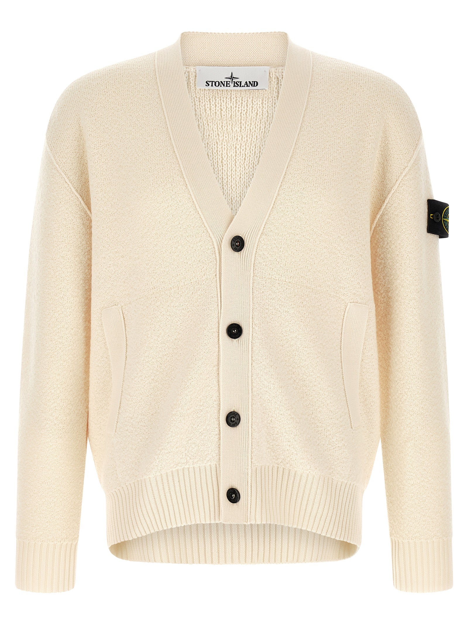 Stone Island White Virgin Wool Men's Cardigan