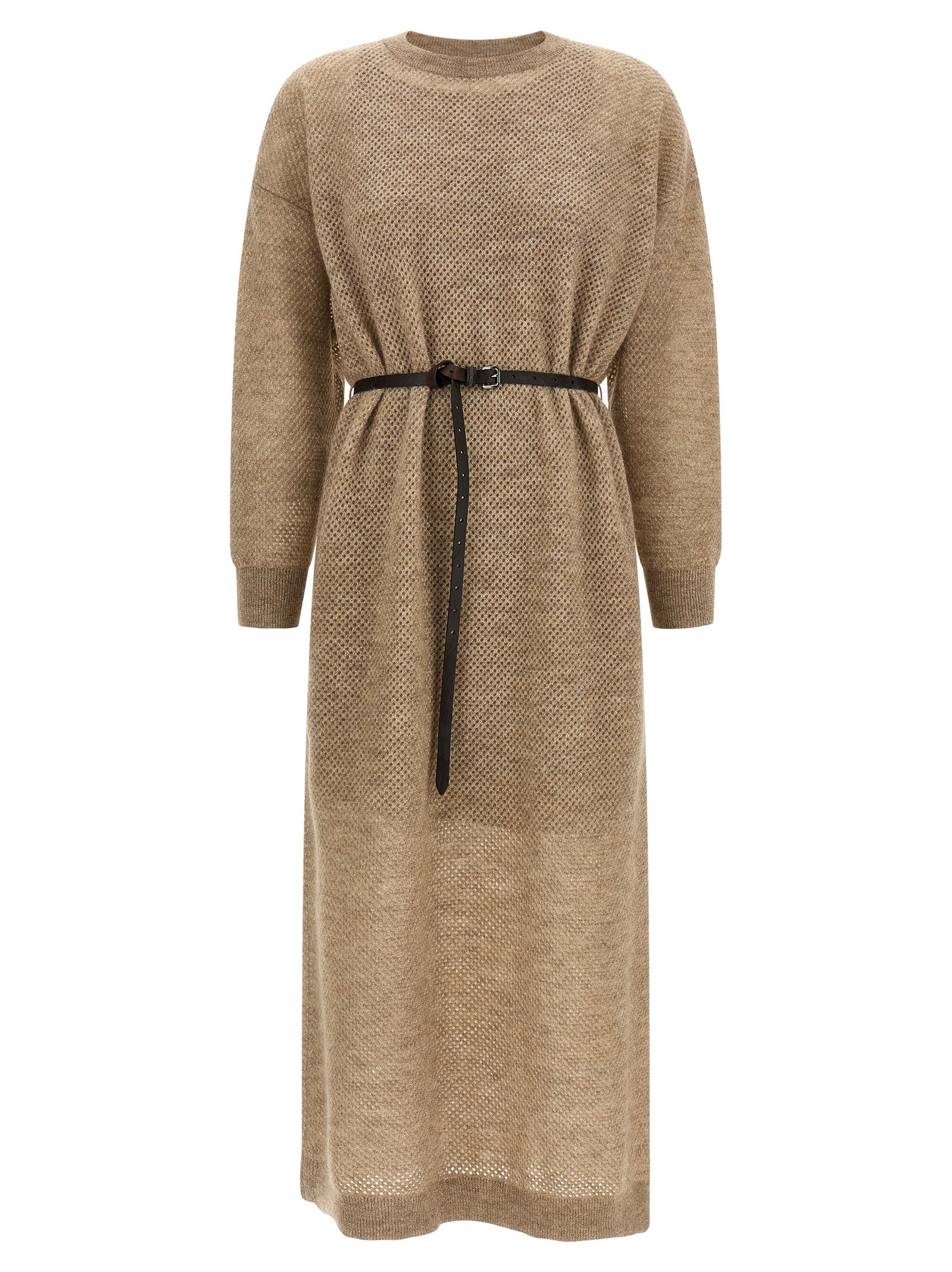 Brunello Cucinelli Beige Wool Midi Women's Dress