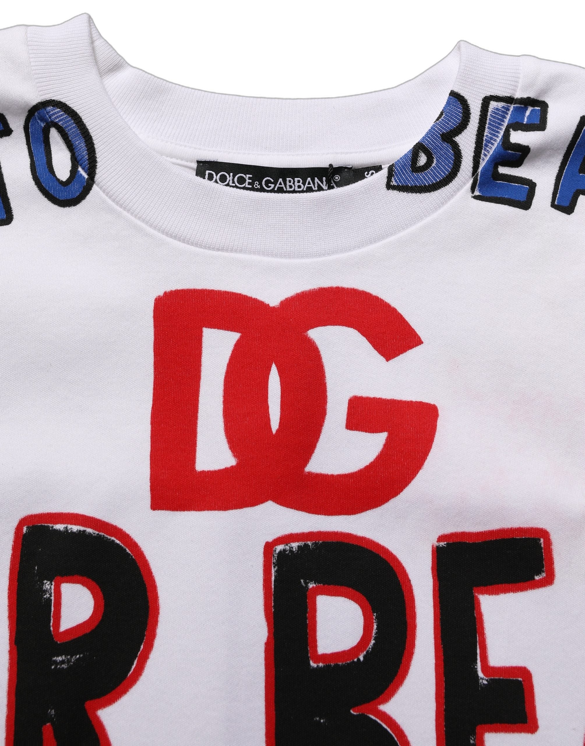 Dolce & Gabbana White Graphic Cotton Jersey Cropped Women's T-shirt (Pre-Owned)