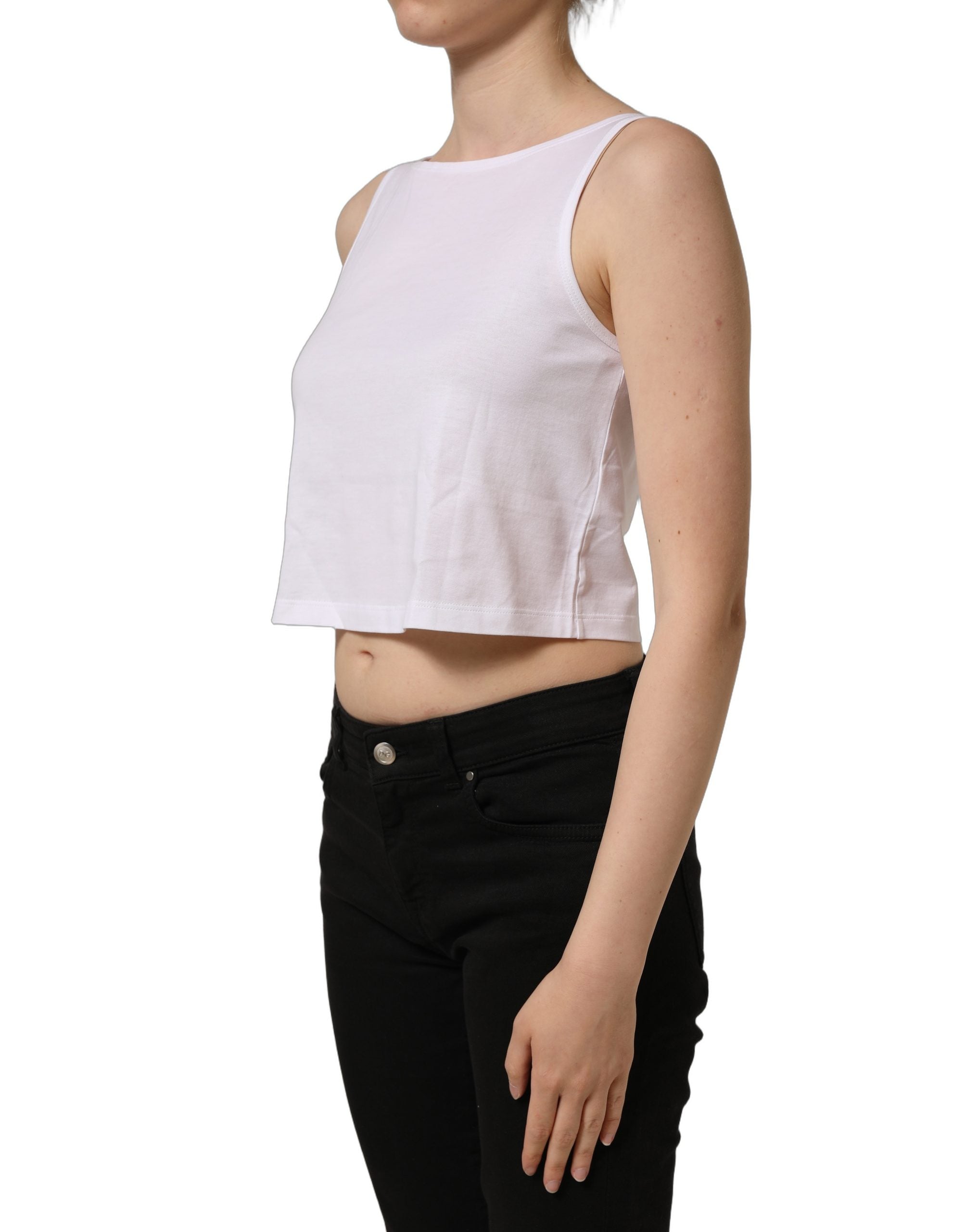 Dolce & Gabbana White Cotton Sleeveless Cropped Tank Women's Top