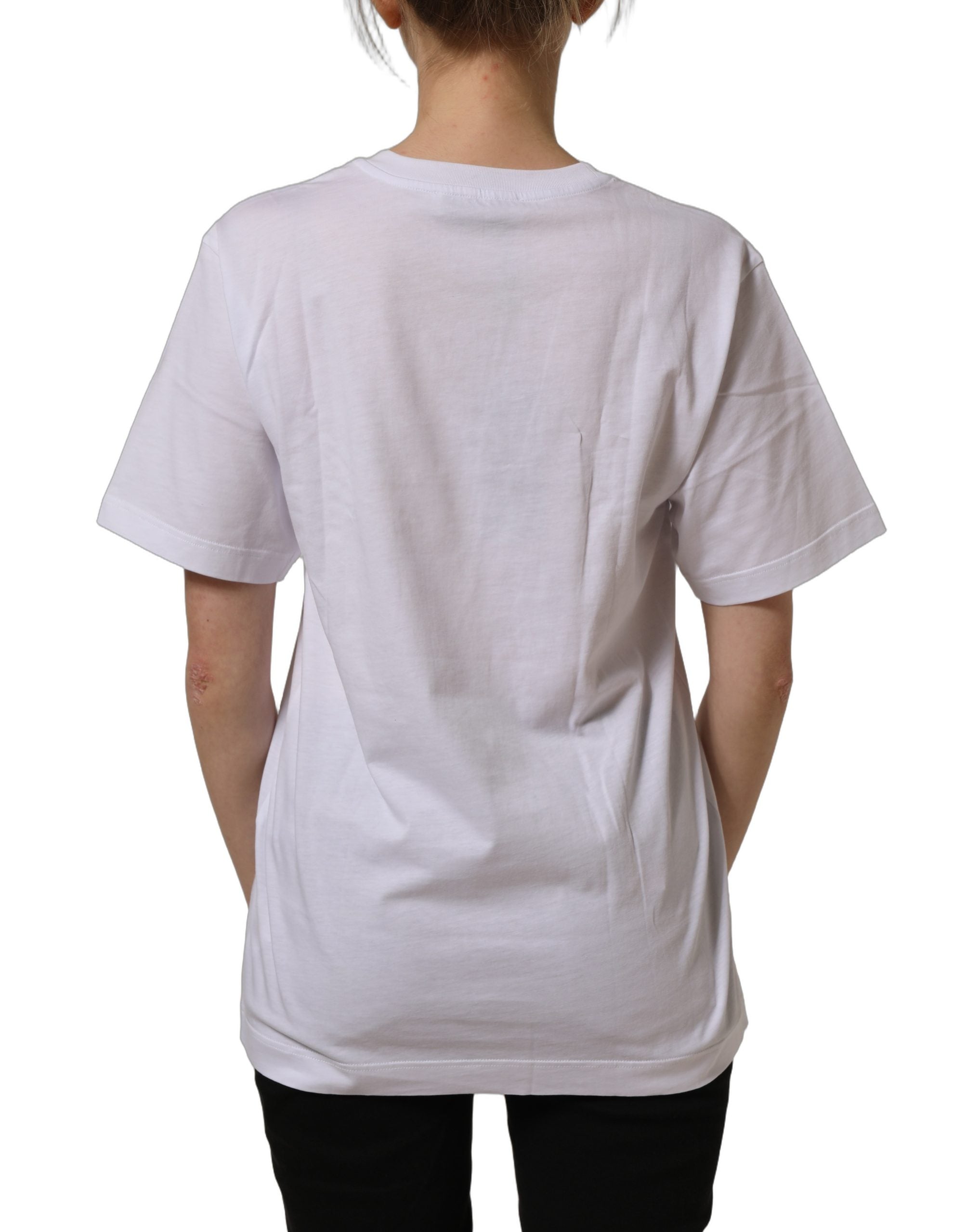 Dolce & Gabbana White Cotton Gold DG Logo Crew Neck Women's T-shirt