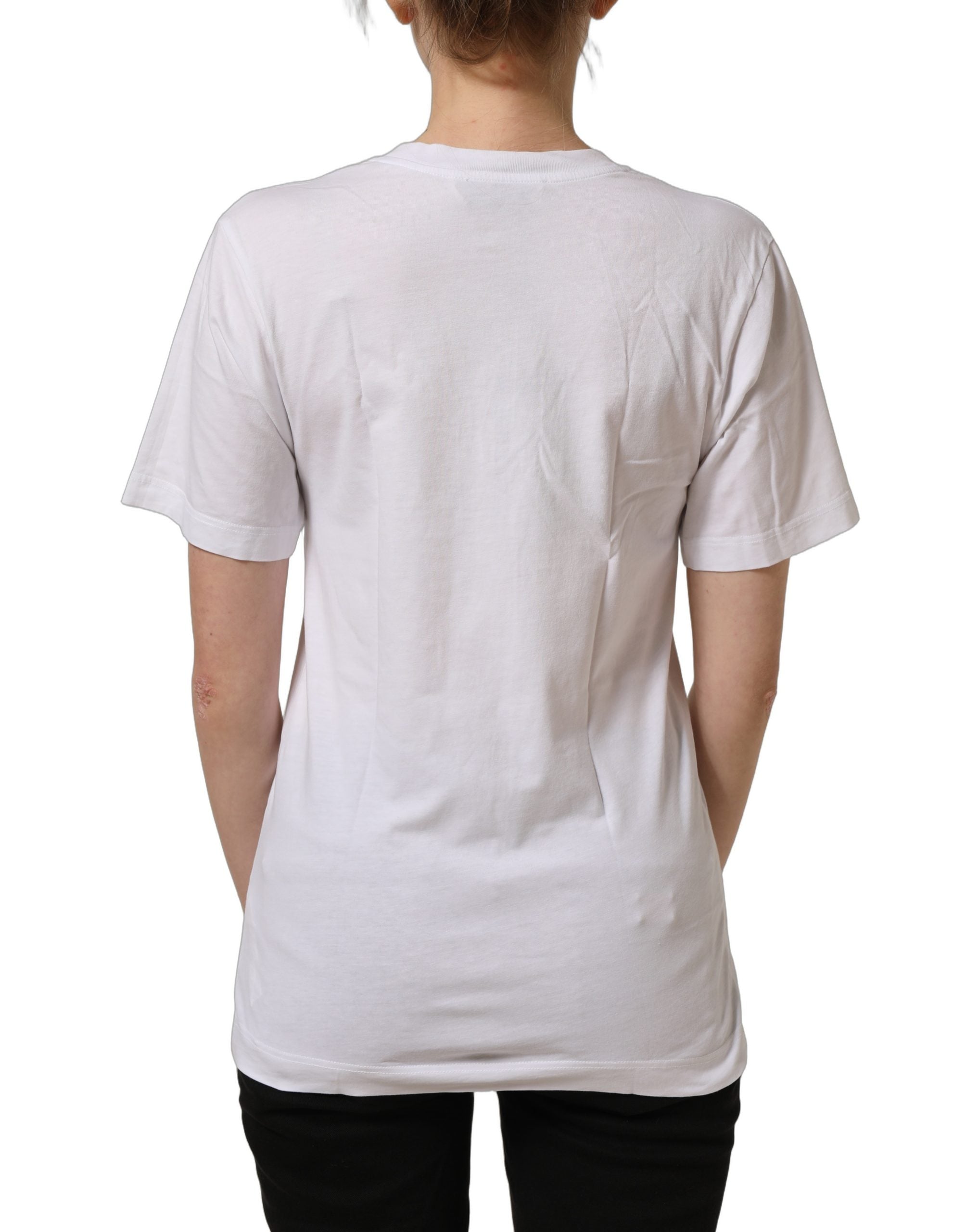 Dolce & Gabbana White Cotton Gold DG Logo V-Neck Women's T-shirt (Pre-Owned)