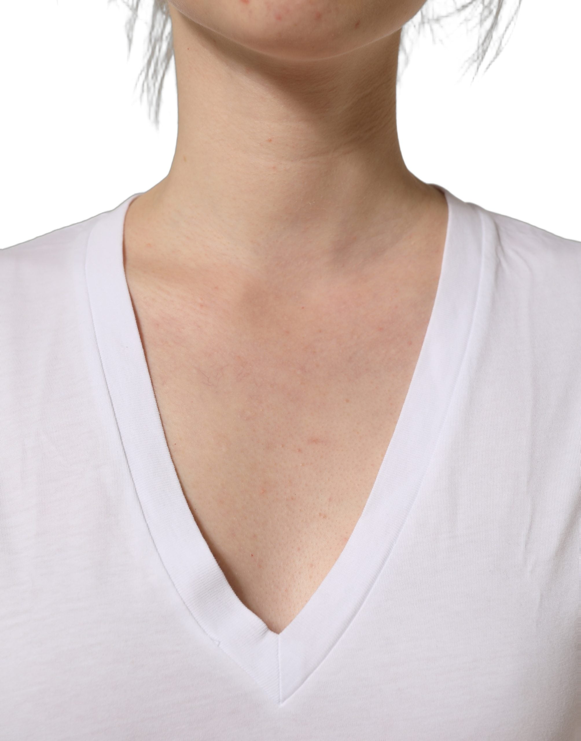 Dolce & Gabbana White Cotton Gold DG Logo V-Neck Women's T-shirt (Pre-Owned)